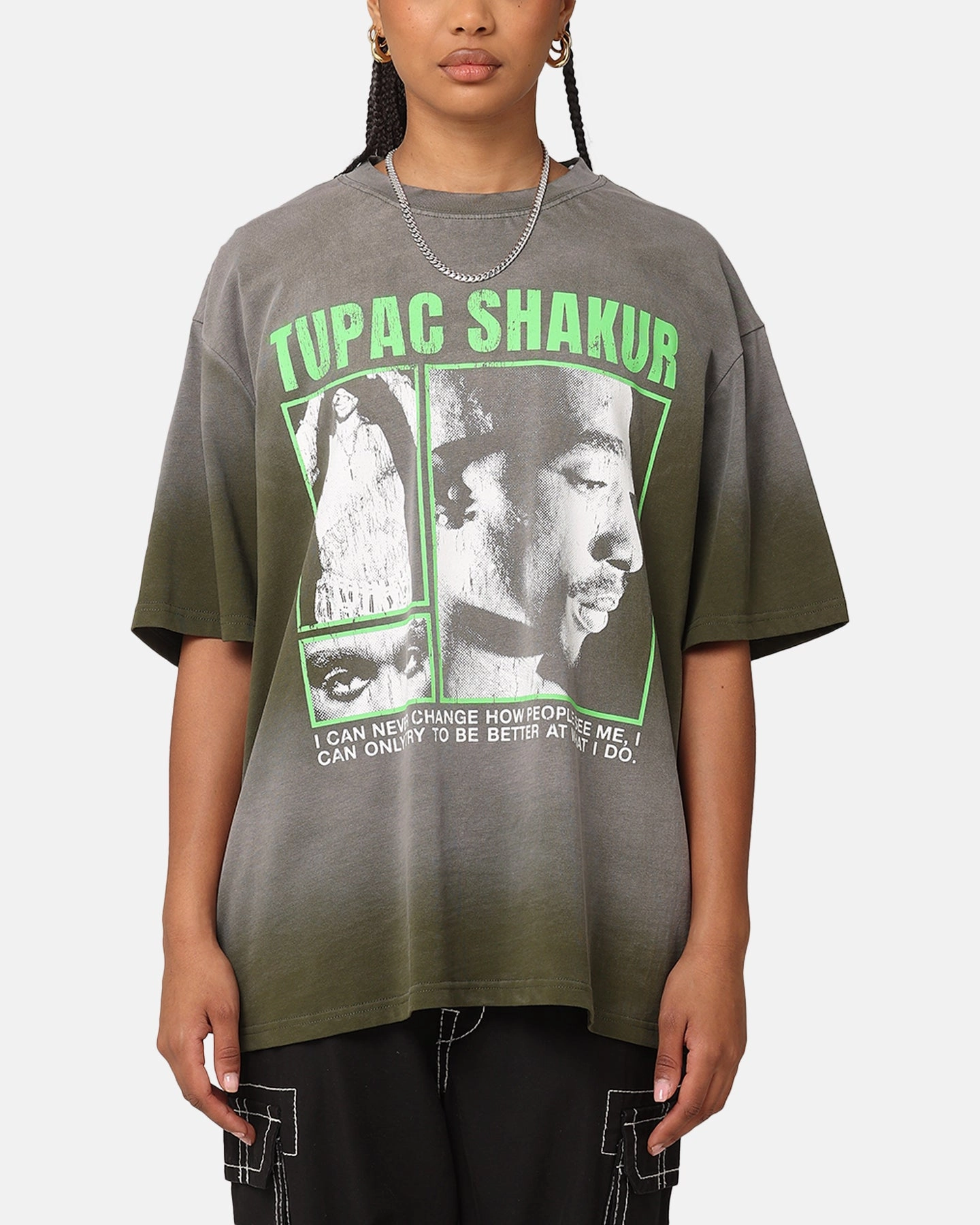 Tupac Never Change Sunfade T-Shirt Vintage Olive Timeless Wear