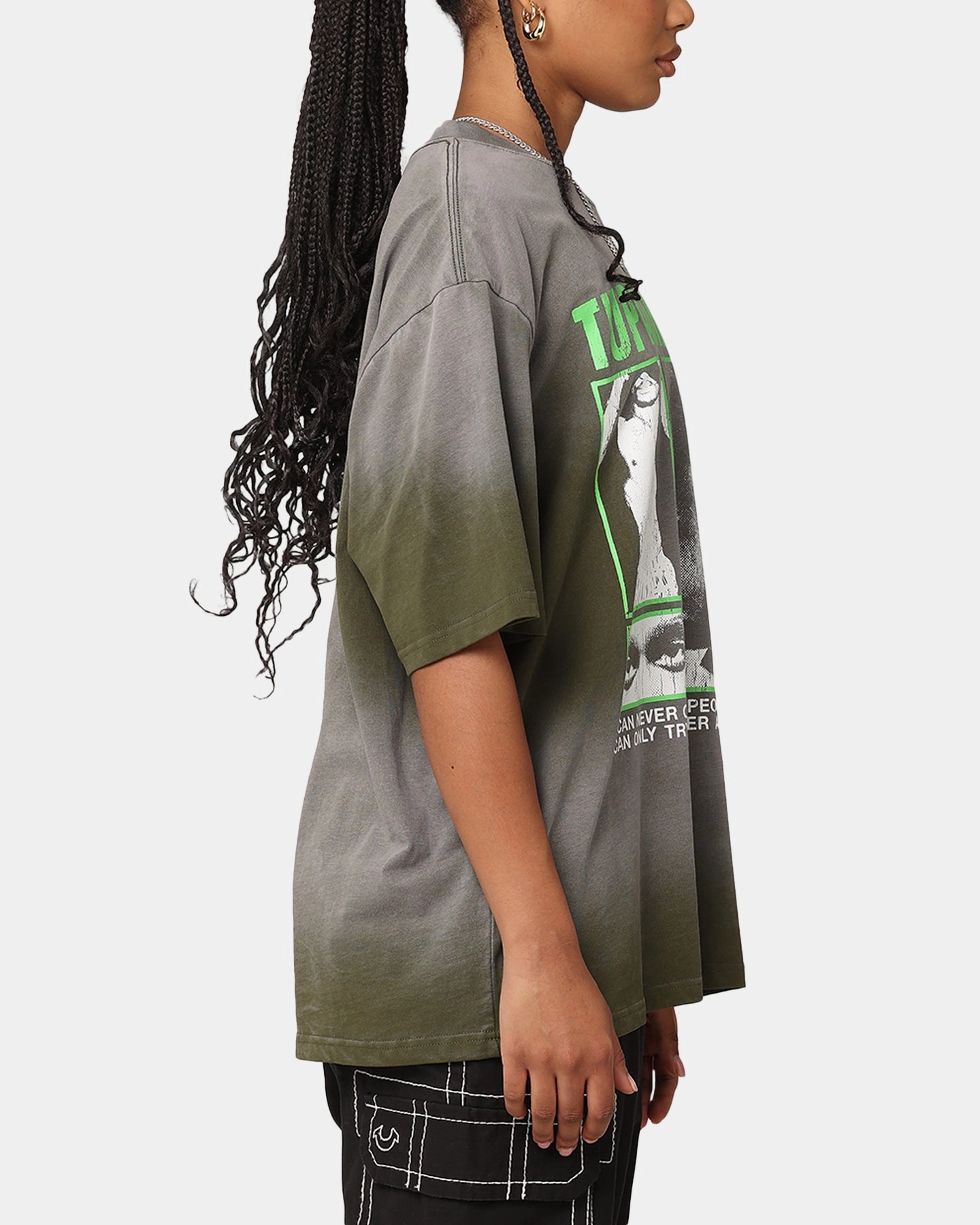 Tupac Never Change Sunfade T-Shirt Vintage Olive Relaxed Wearable