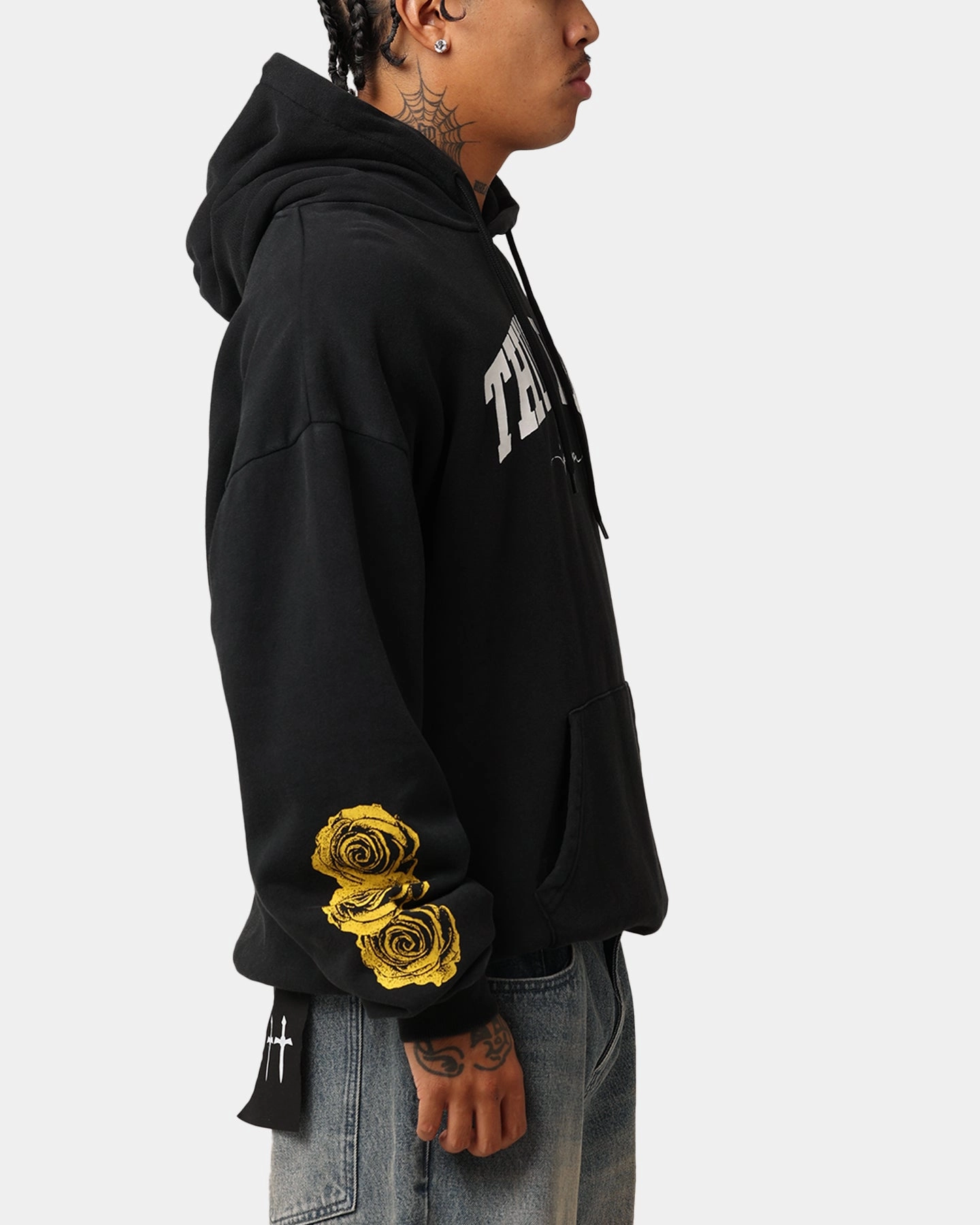 Tupac Thug Life Rose Hoodie Washed Black Moisture Wicking Lining
