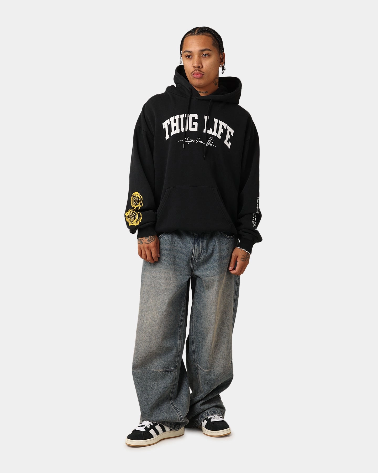 Tupac Thug Life Rose Hoodie Washed Black All weather