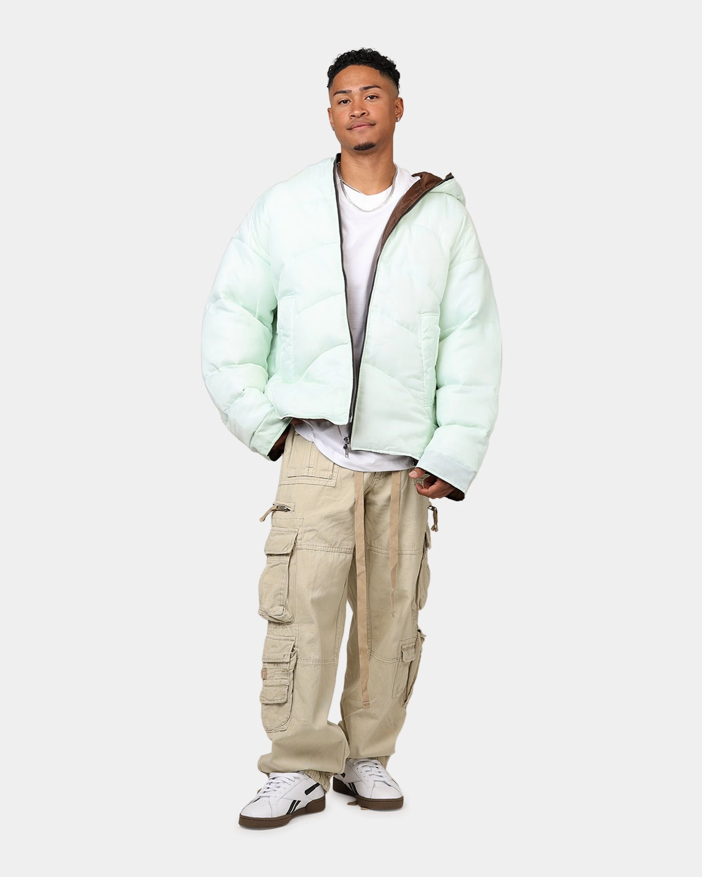 MNML Reversible Full Zip Puffer Jacket Mint self - treat