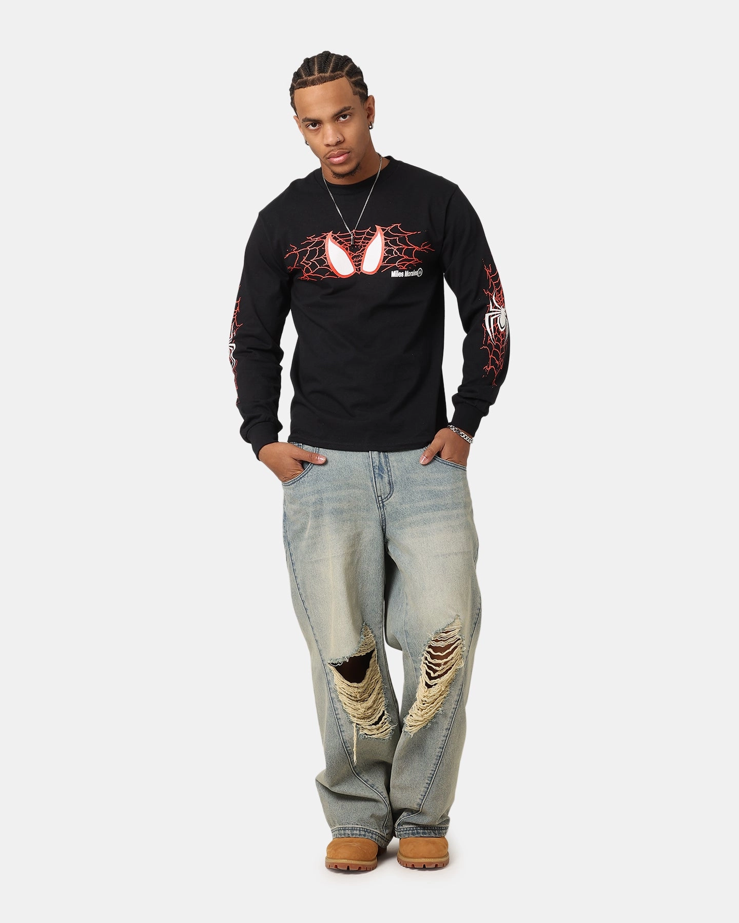 Goat Crew Marvel Spider-Man Y2K Miles Long Sleeve T-Shirt Black Versatile Style Trend