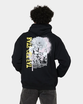 Handmade Rats Get Fat Paint Flower Hoodie Black