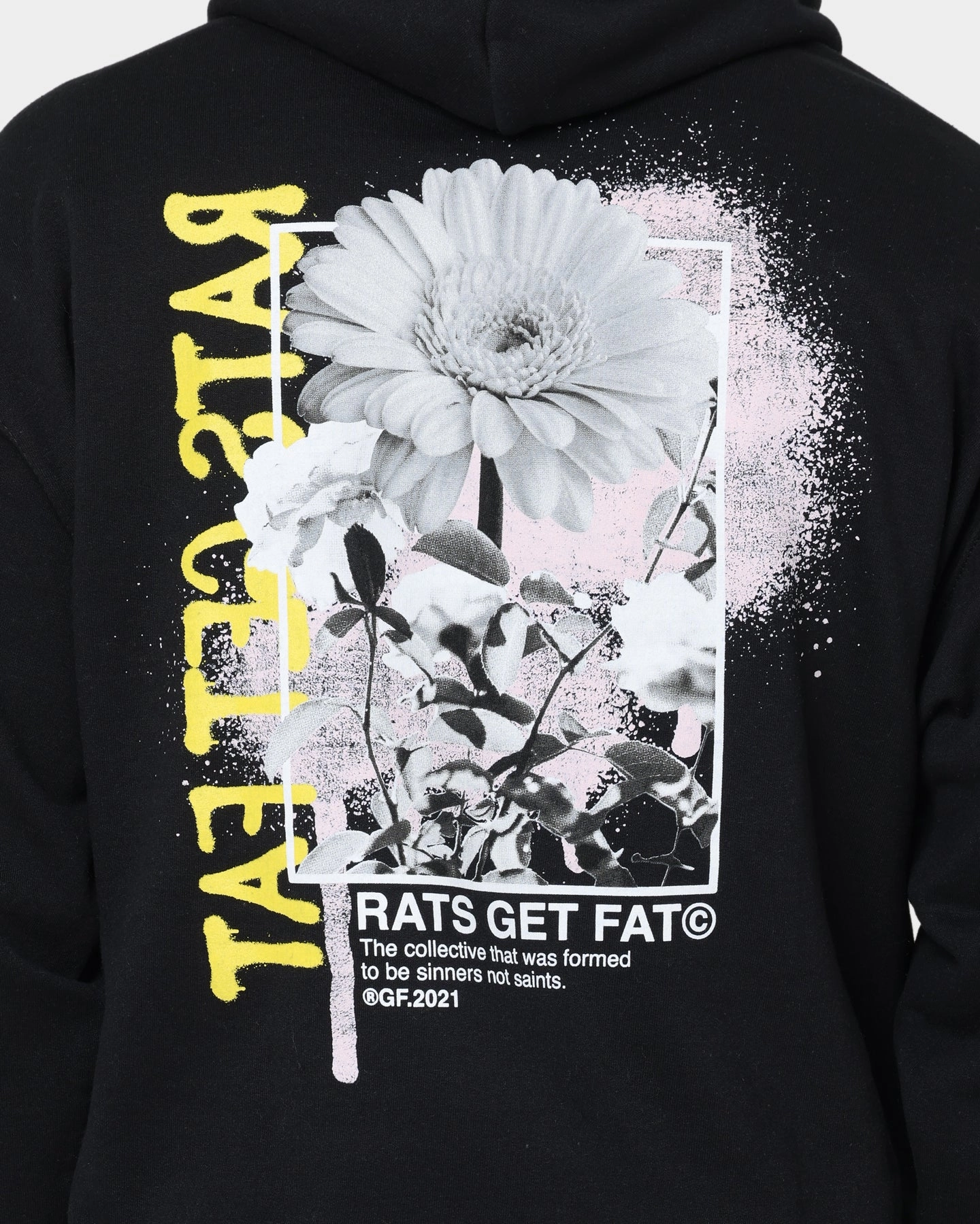 Rats Get Fat Paint Flower Hoodie Black Reflective Piping