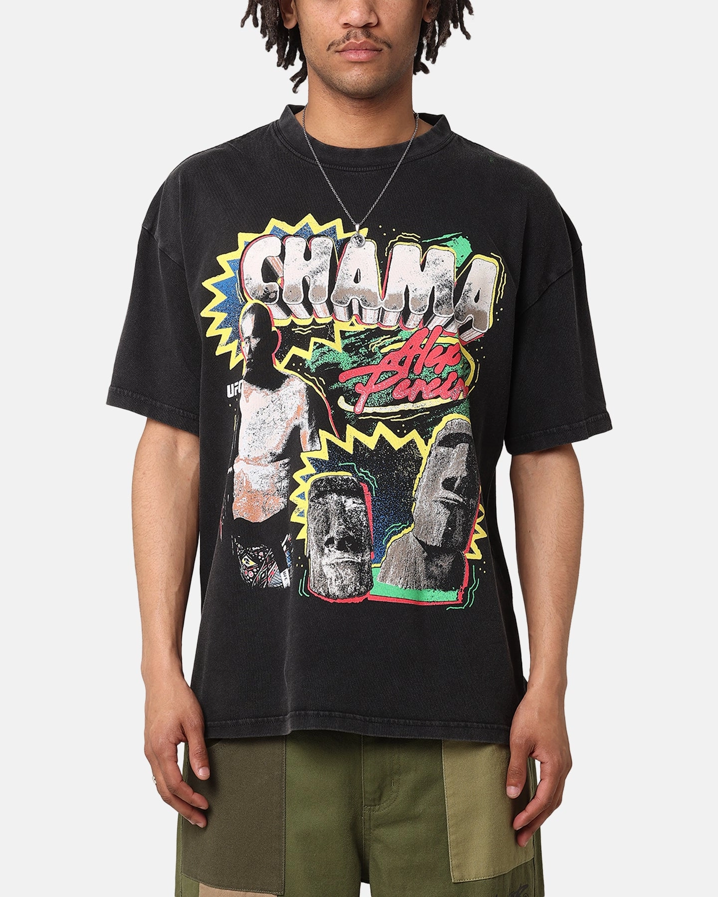 Teenager fashion anti static UFC By Culture Kings Alex Pereira Chama Vintage T-Shirt Black Acidwash