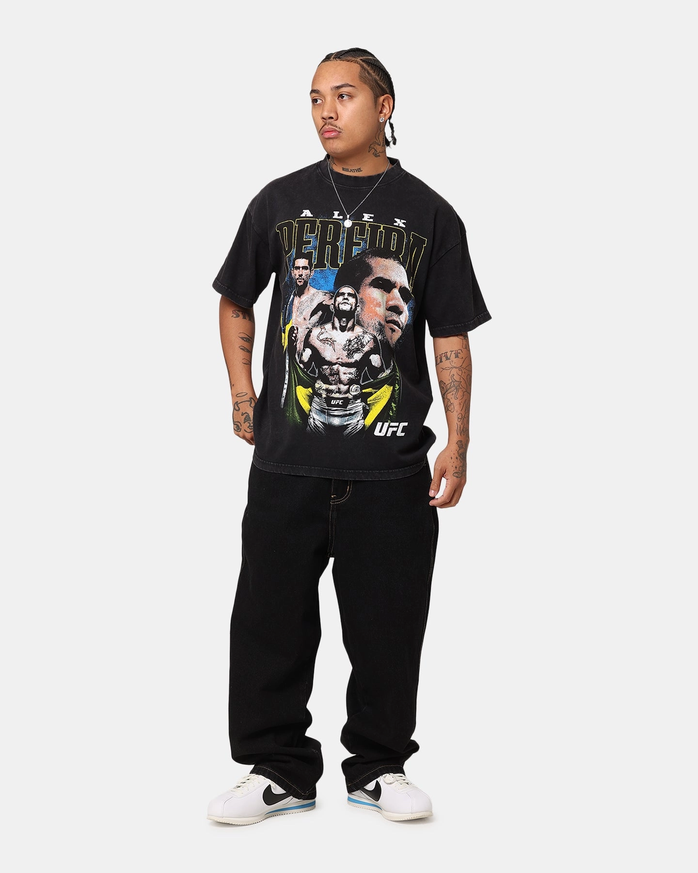 UFC By Culture Kings Alex Pereira Vintage T-Shirt Black Acidwash Sustainable Textile