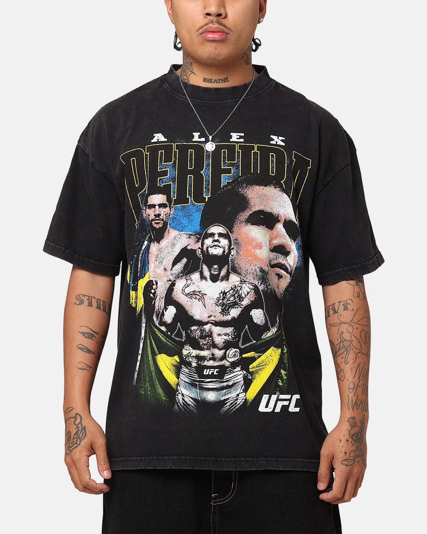 Breathable knit UFC By Culture Kings Alex Pereira Vintage T-Shirt Black Acidwash