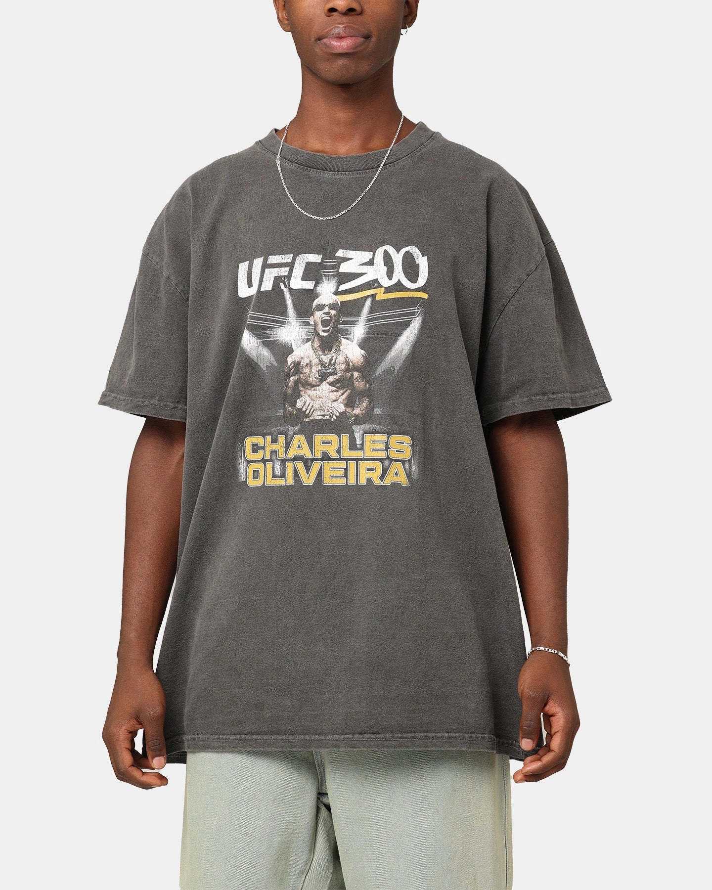 Wrinkle-Free Holiday Casual UFC By Culture Kings Charles "Do Bronxs" Oliveira 300 Heavyweight T-Shirt Black Wash