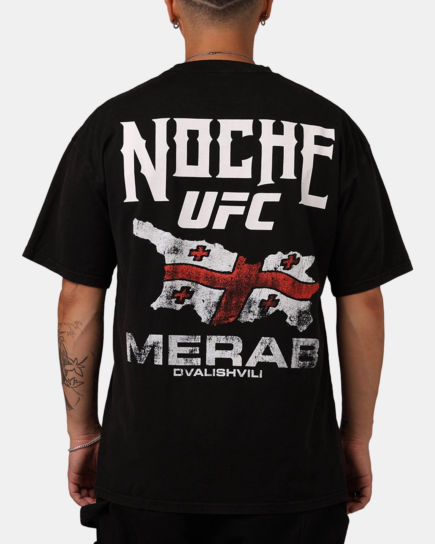 Breathable Comfort UFC By Culture Kings Merab Dvalishvili Noche T-Shirt Black Acidwash
