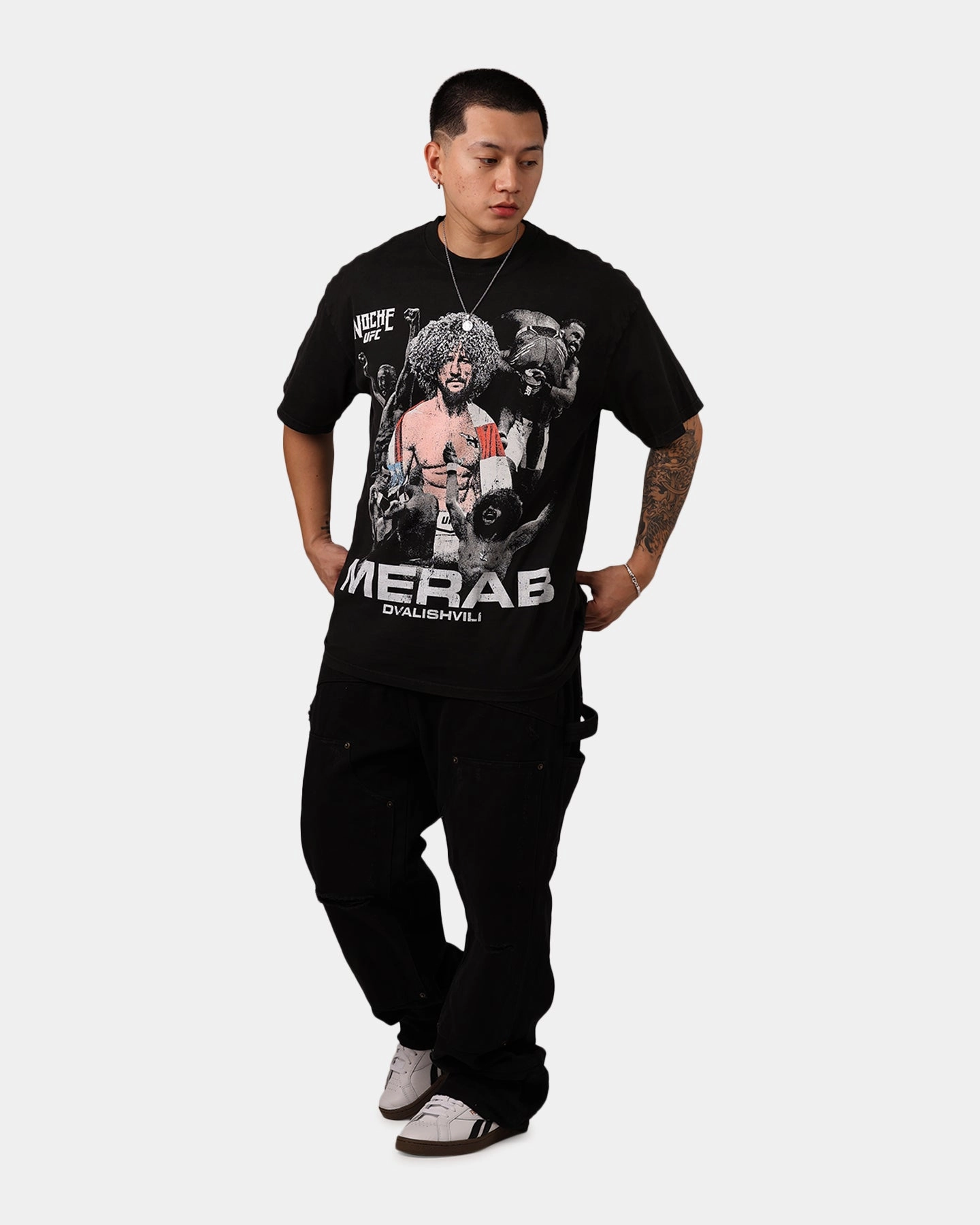 UFC By Culture Kings Merab Dvalishvili Noche T-Shirt Black Acidwash Compact Stitch Pattern