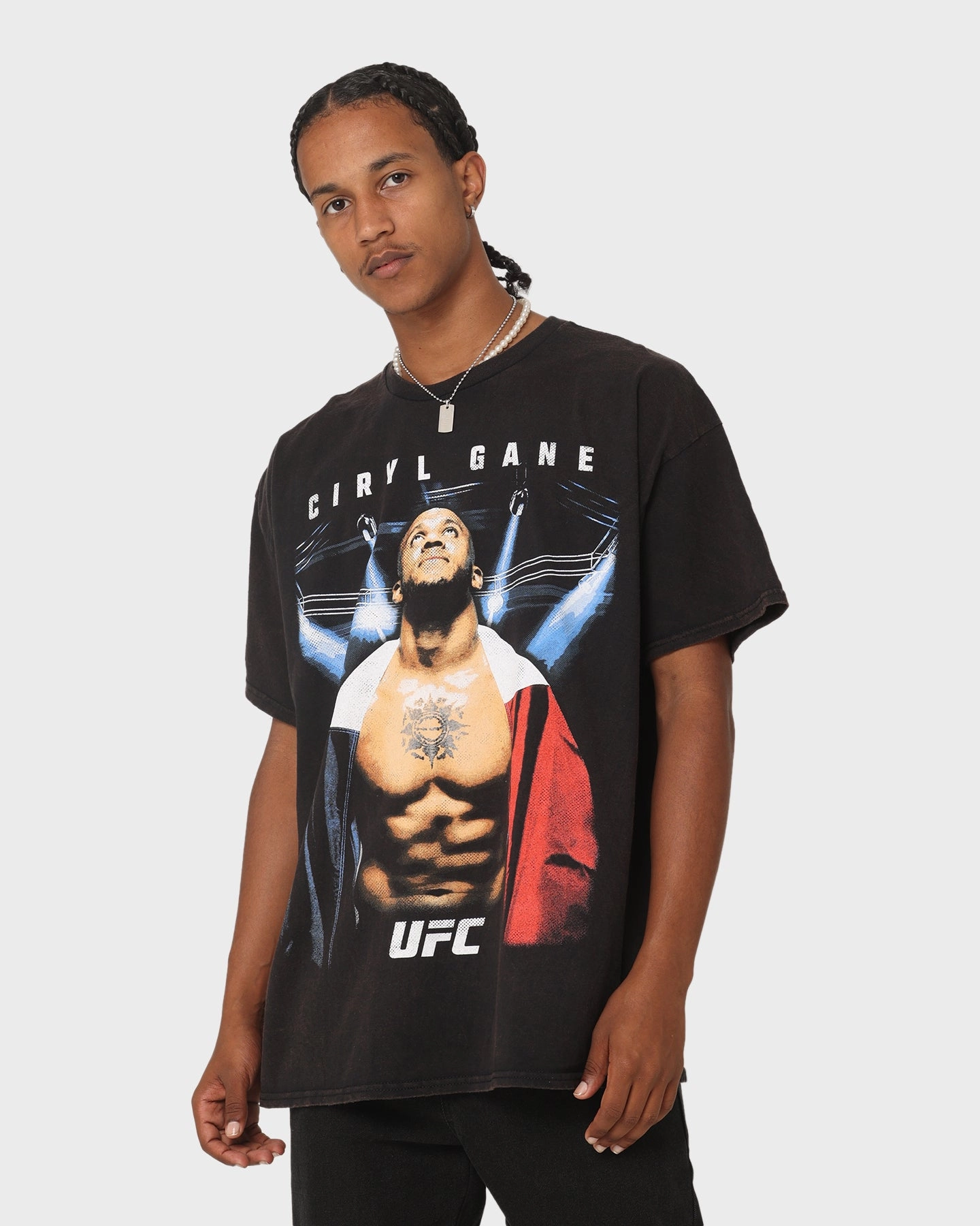 Bohemian style UFC By Goat Crew Ciryl Gane Vintage T-Shirt Black Wash