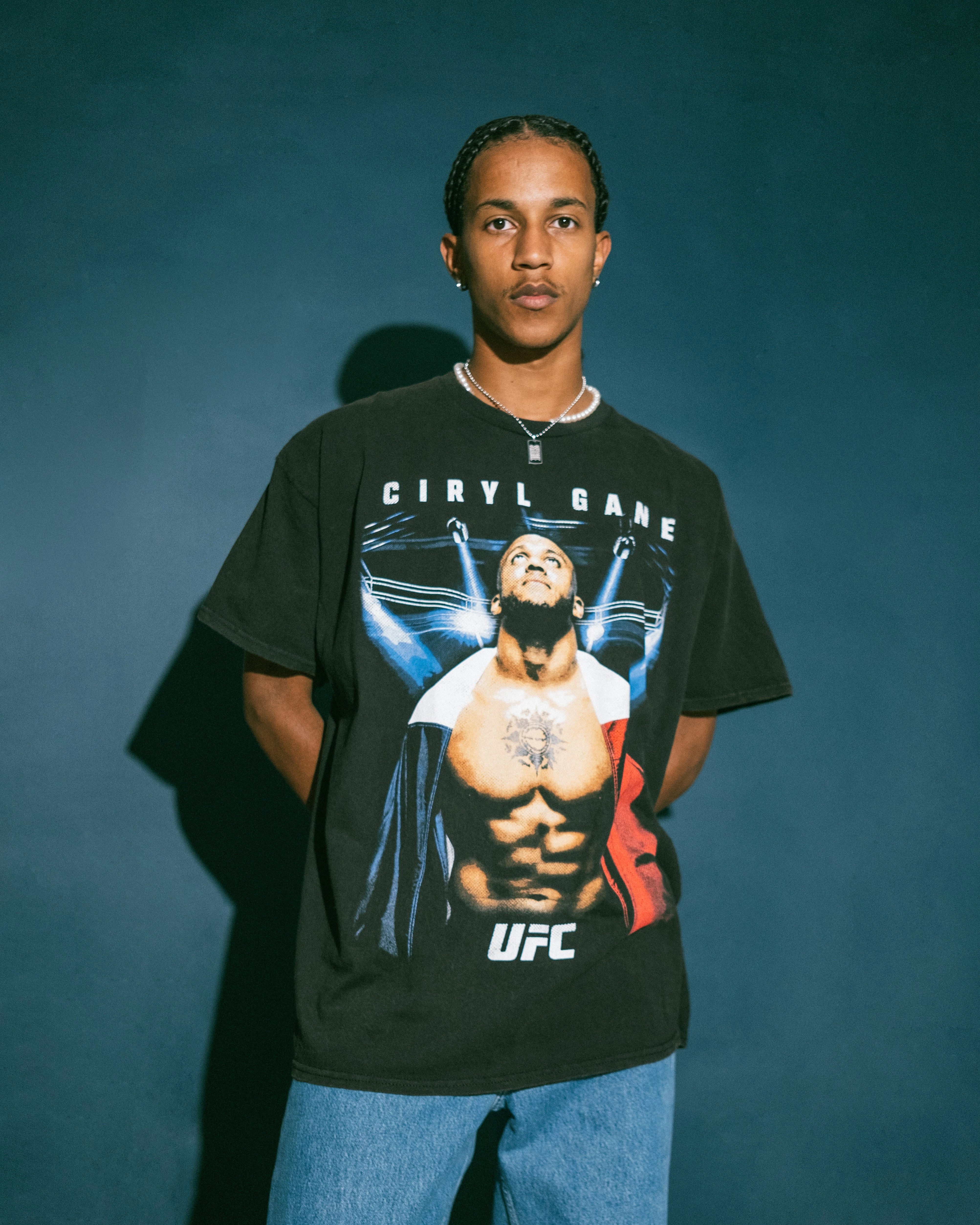 Double Stitched Hem Everyday Fit UFC By Goat Crew Ciryl Gane Vintage T-Shirt Black Wash