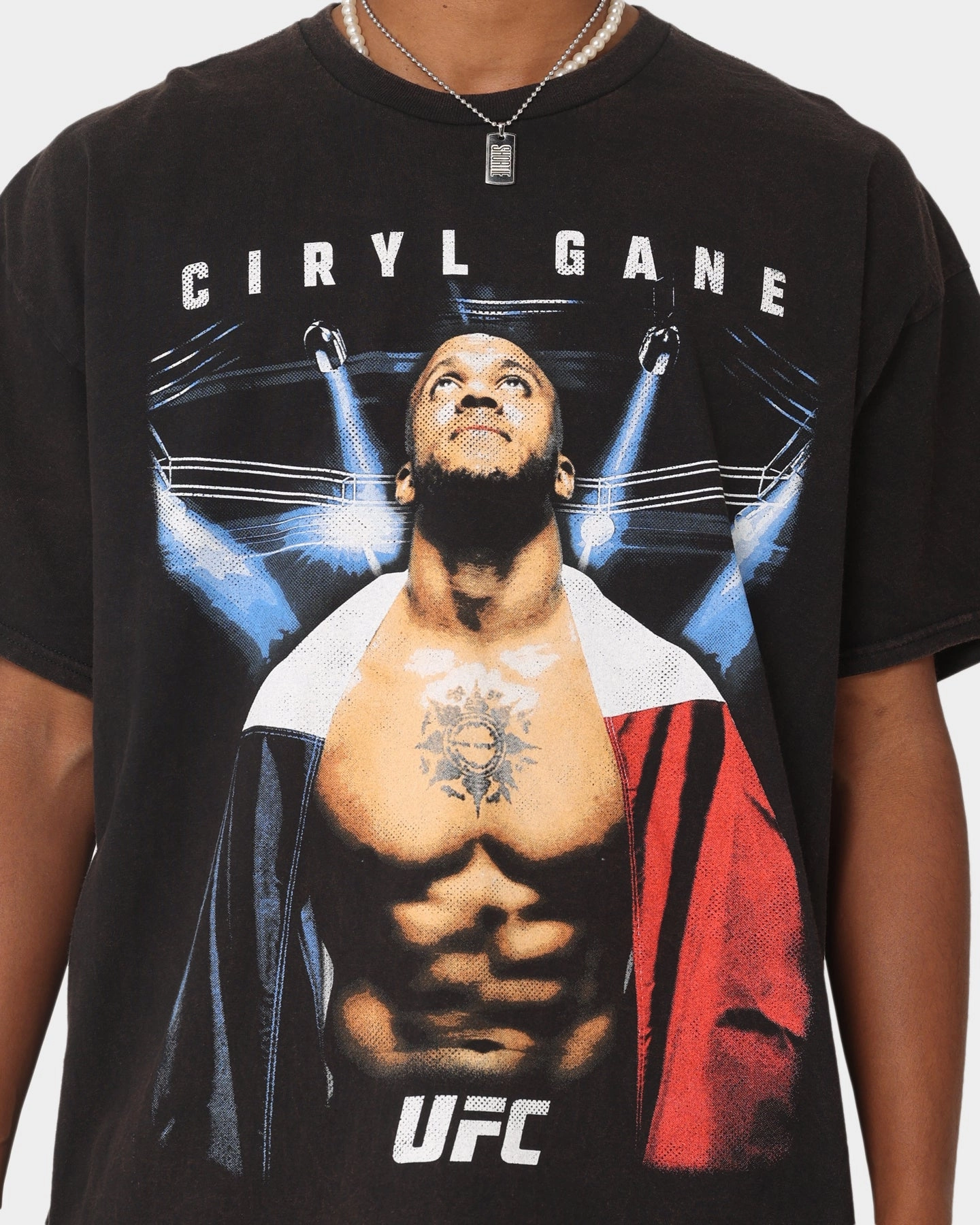 UFC By Goat Crew Ciryl Gane Vintage T-Shirt Black Wash NonIrritatingTags Perfect Fit
