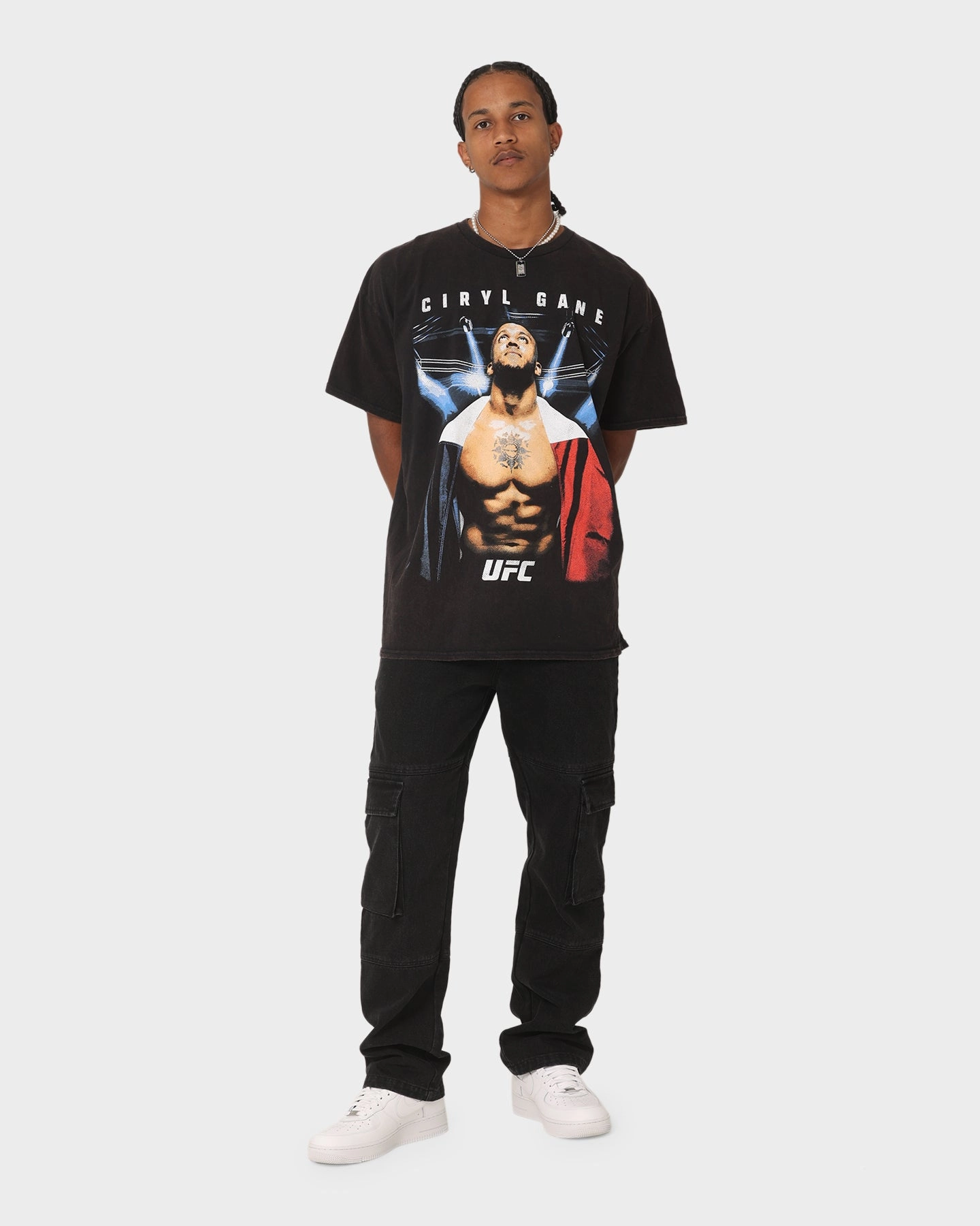 Breathable knit Classic Color UFC By Goat Crew Ciryl Gane Vintage T-Shirt Black Wash