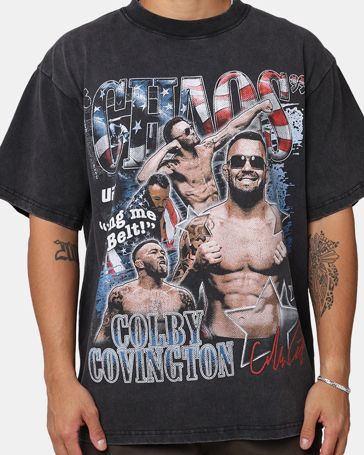 EnhancedDurabilityFinish Slim Silhouette UFC By Goat Crew Colby Covington Belt Vintage T-Shirt Washed Black