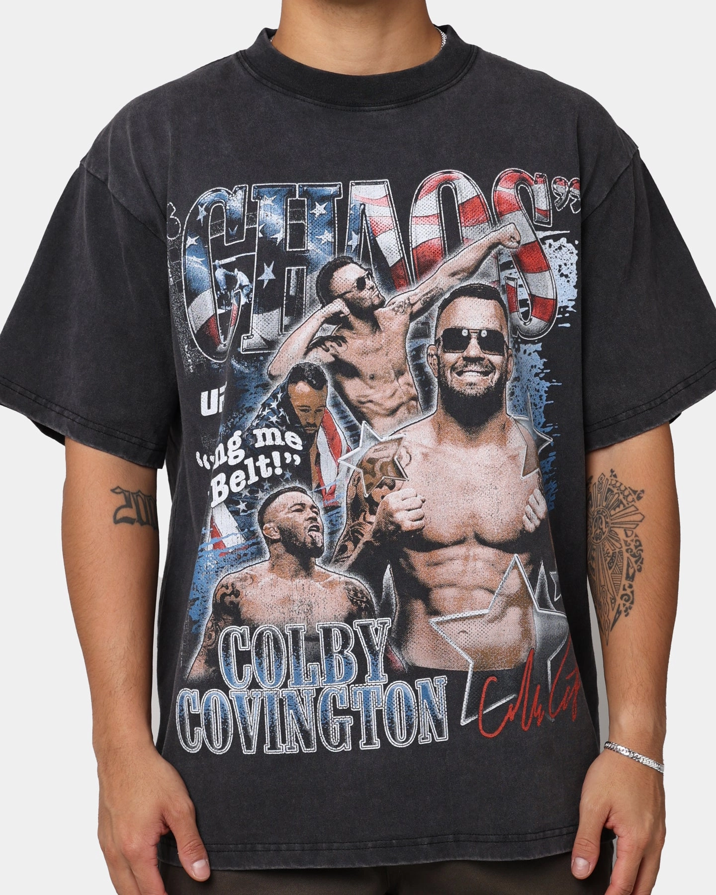 UFC By Goat Crew Colby Covington Belt Vintage T-Shirt Washed Black Chill Comfort