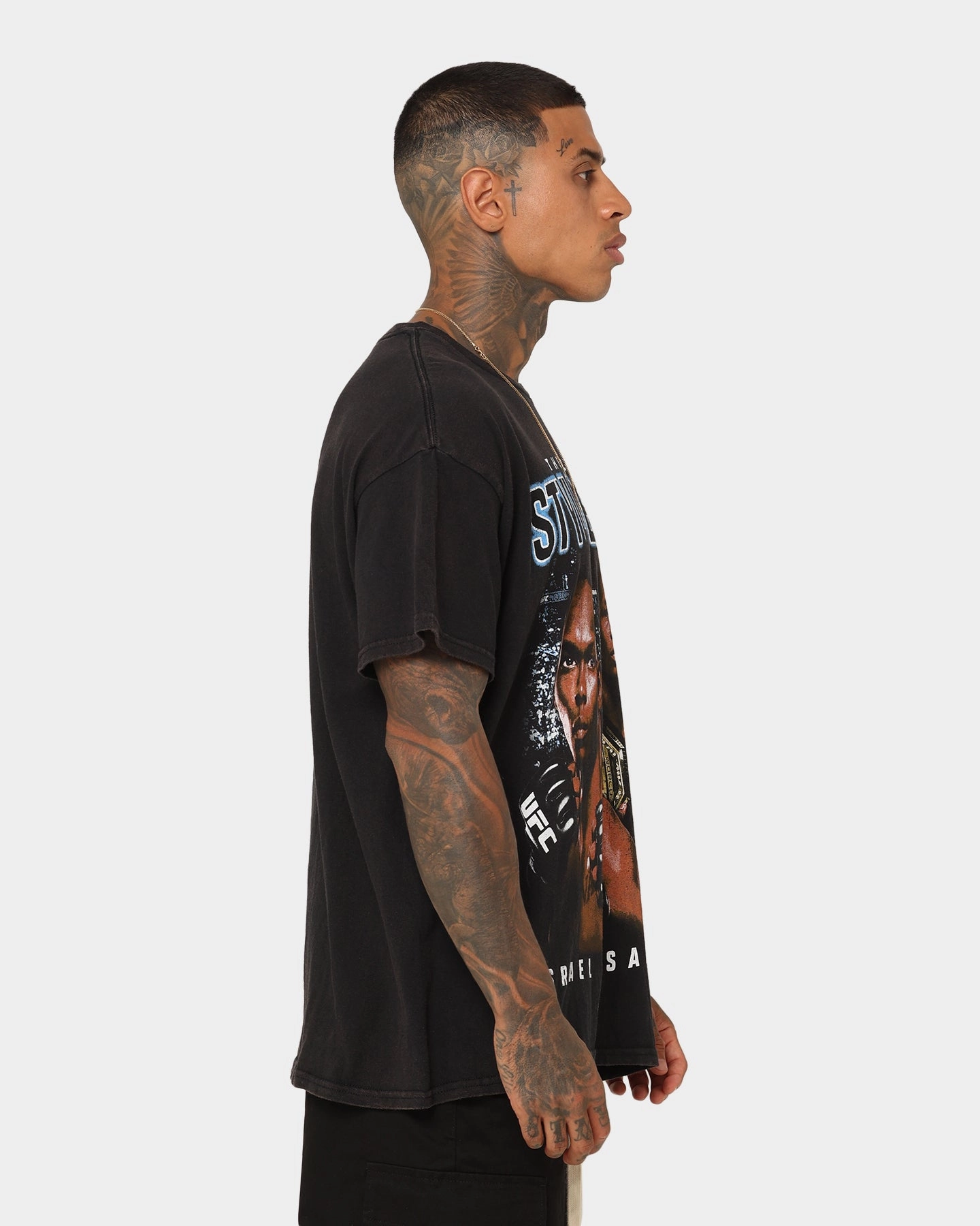 Street Fashion Casual Essential Wear UFC By Goat Crew Israel Adesanya Stylebender Vintage T-Shirt Black Wash