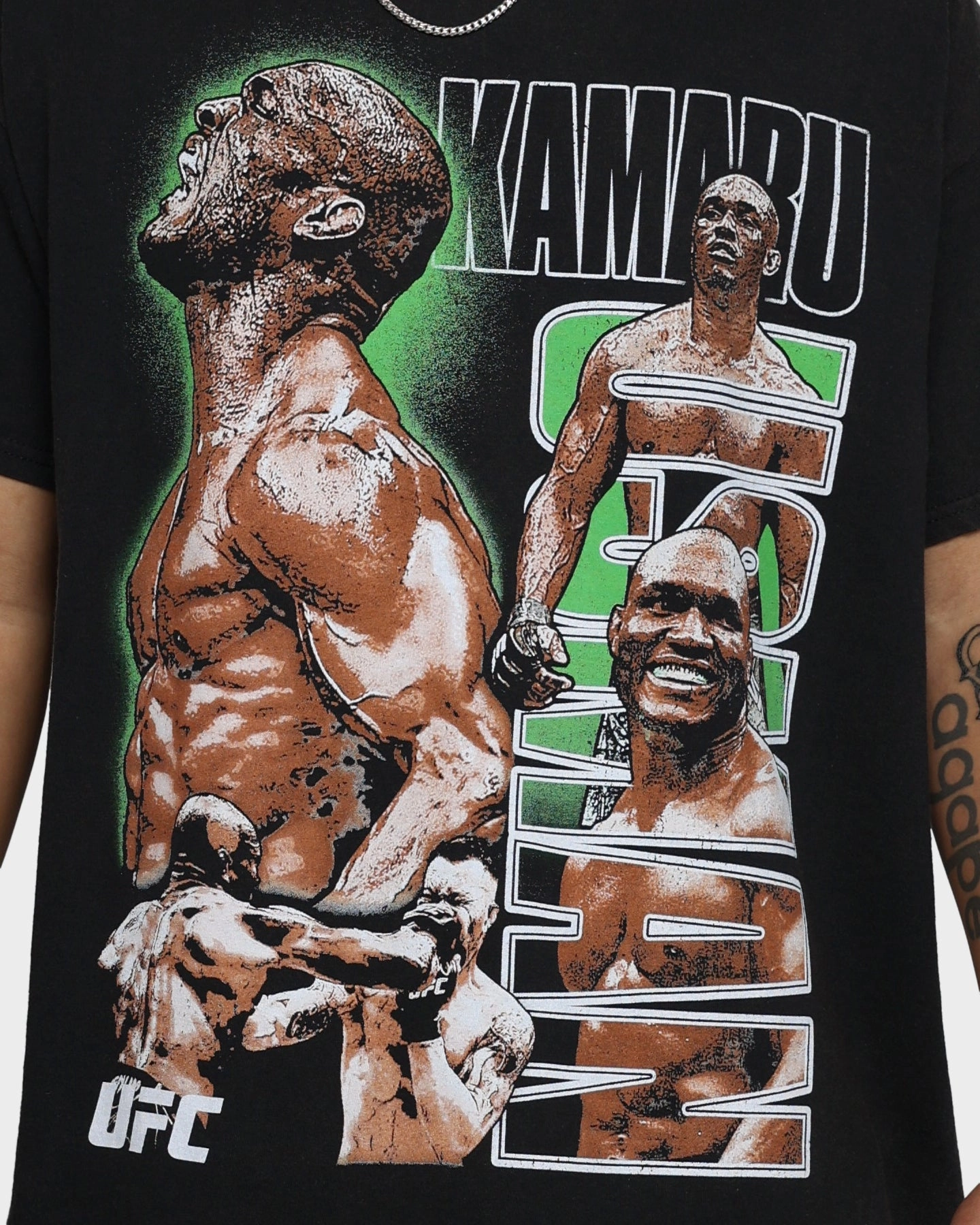 Distressed Hem Finish UFC By Goat Crew Kamaru Usman Vintage T-Shirt Black Wash