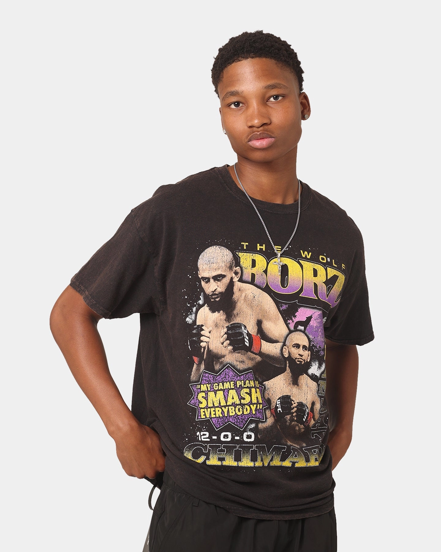 Light Comfort Style UFC By Goat Crew Khamzat Chimaev Borz Vintage T-Shirt Black Wash