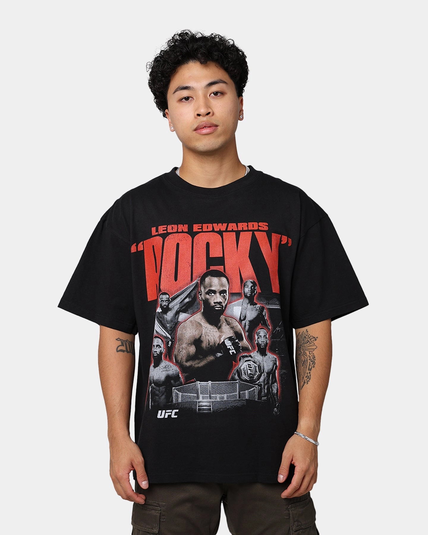 UFC By Goat Crew Leon "Rocky" Edwards Vintage T-Shirt Black Wash Classic Wearable Slim fit sleekness