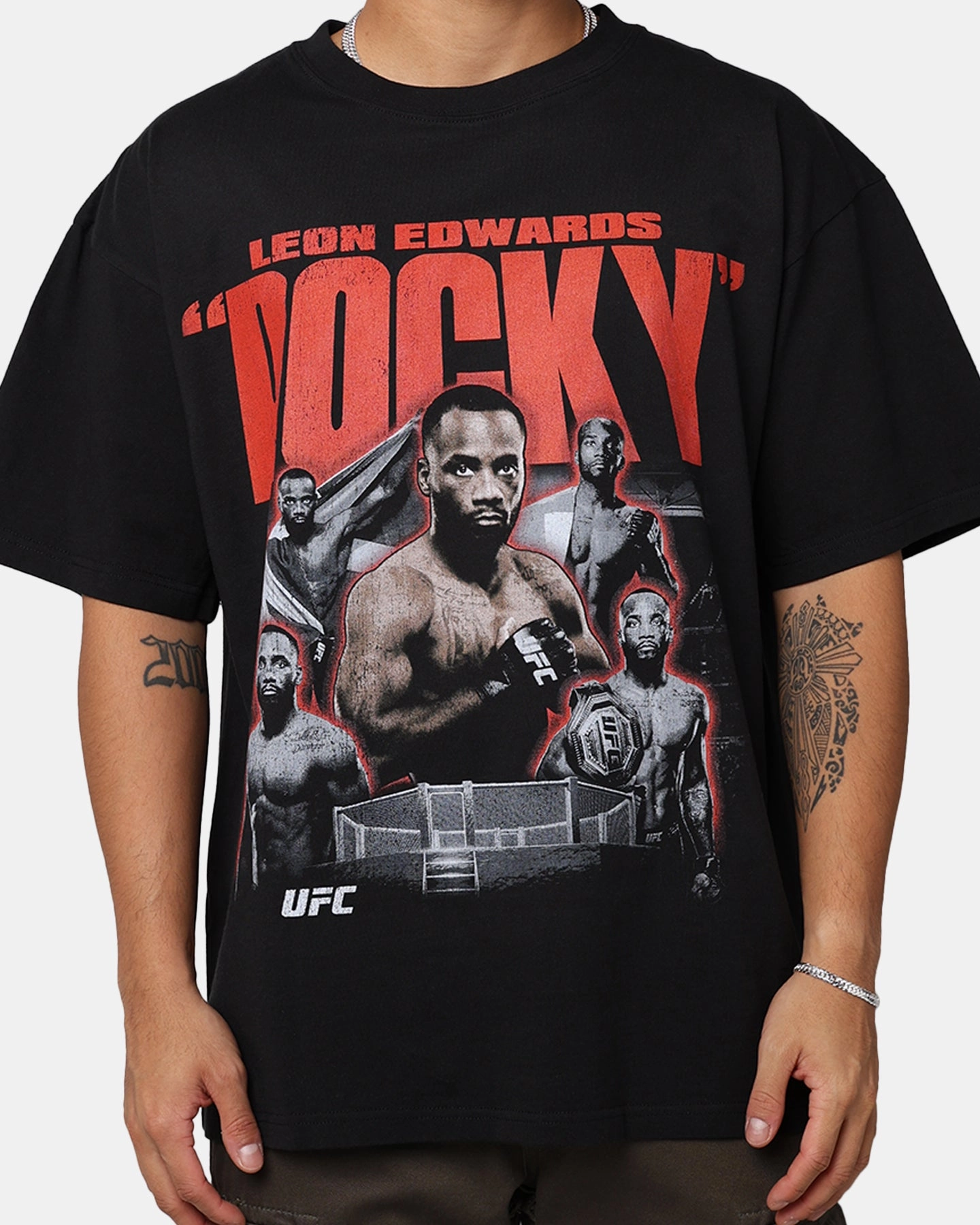 UFC By Goat Crew Leon "Rocky" Edwards Vintage T-Shirt Black Wash Urban Look
