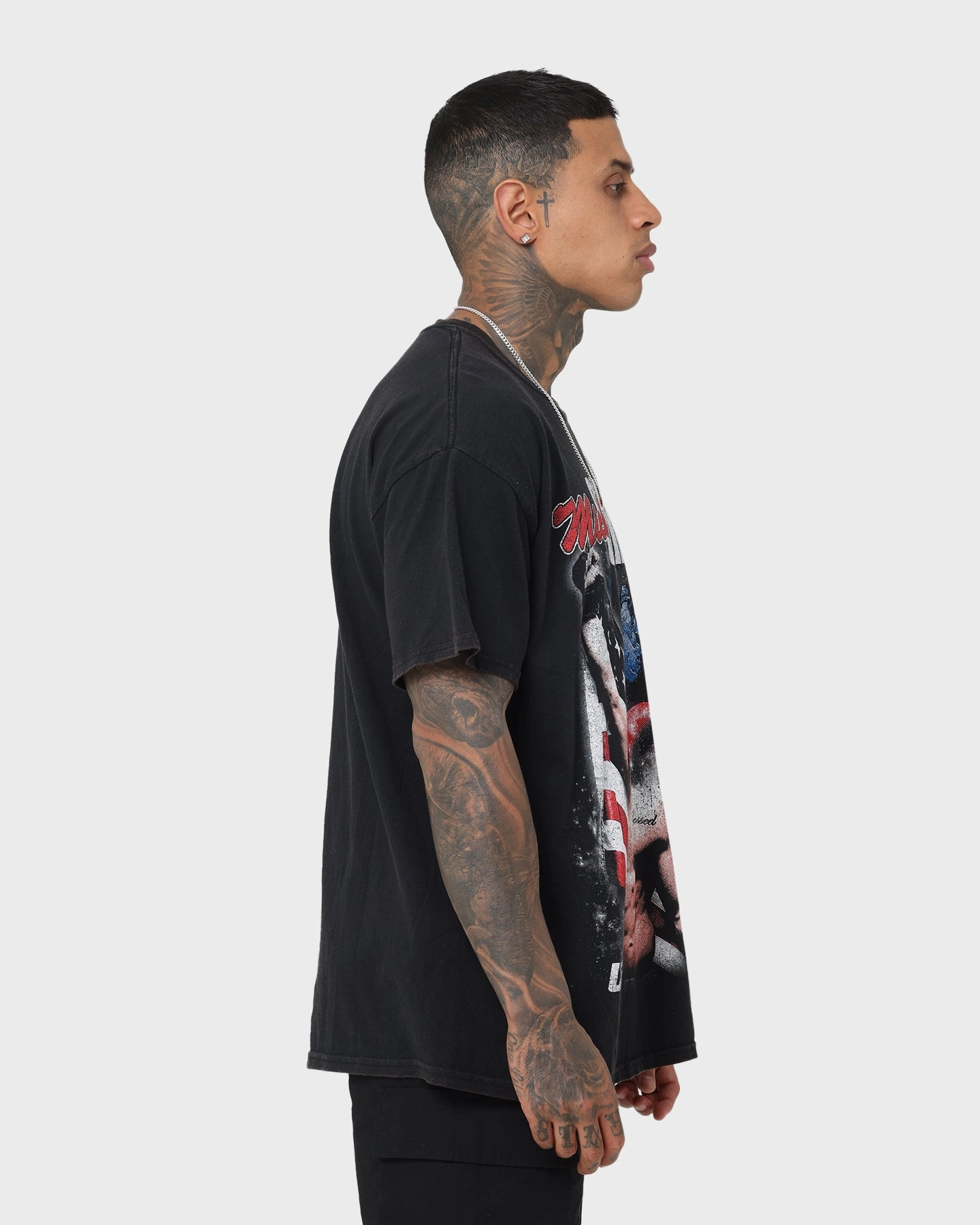 Double Stitched Hem Light Layer UFC By Goat Crew Michael Chandler Vintage T-Shirt Black Wash