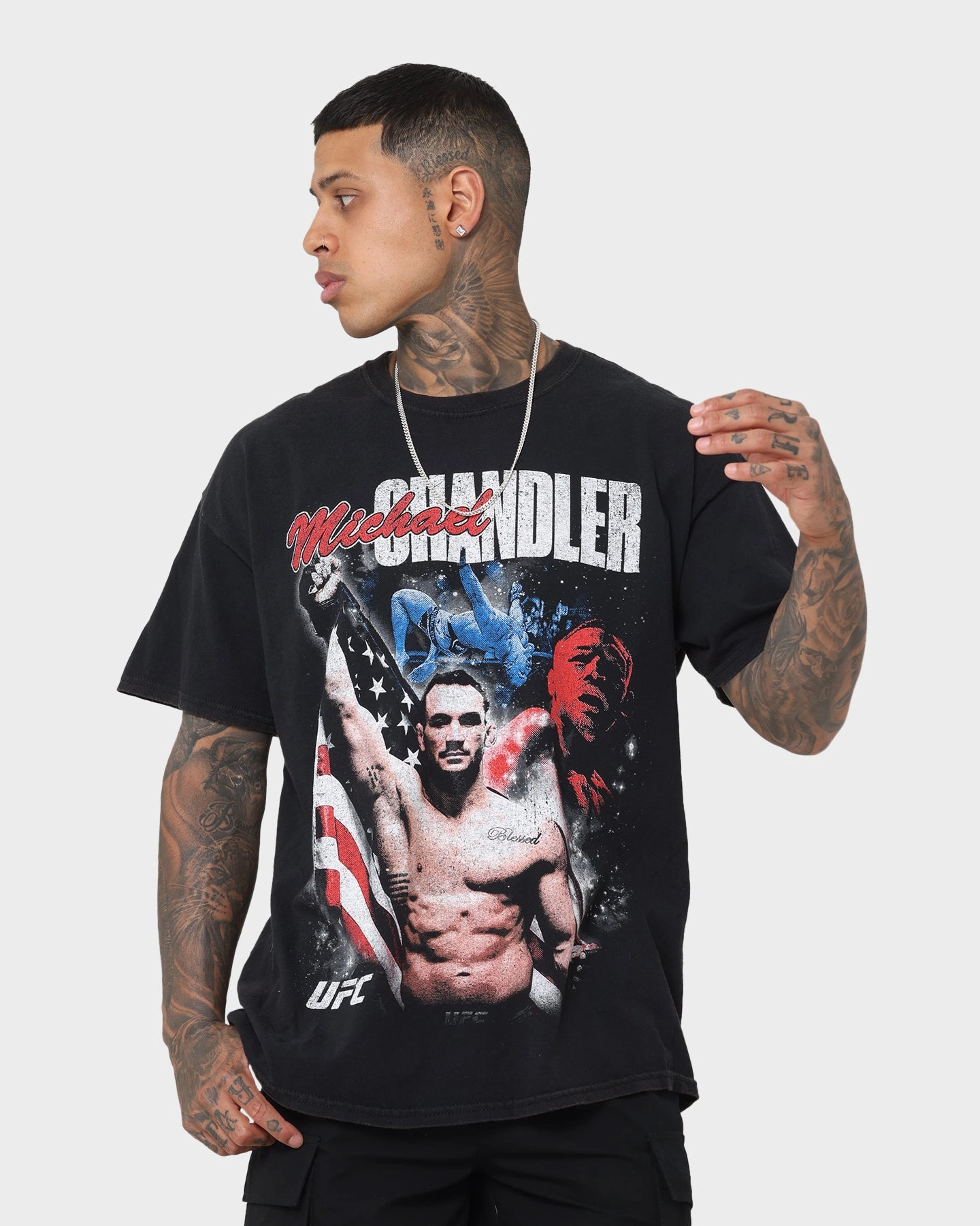 UFC By Goat Crew Michael Chandler Vintage T-Shirt Black Wash Minimalist Comfort Loose Fit