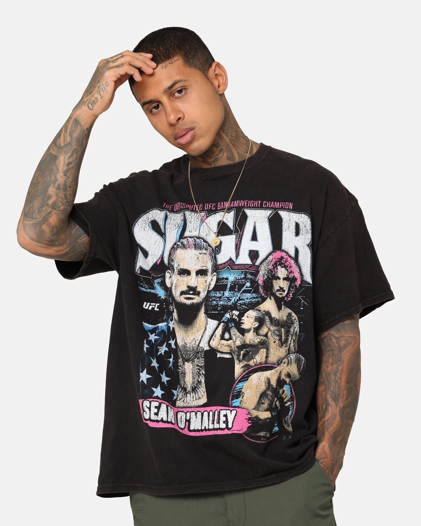 Perfect For Relaxing Light Wear UFC By Goat Crew Sean O'Malley Champion T-Shirt Black Wash