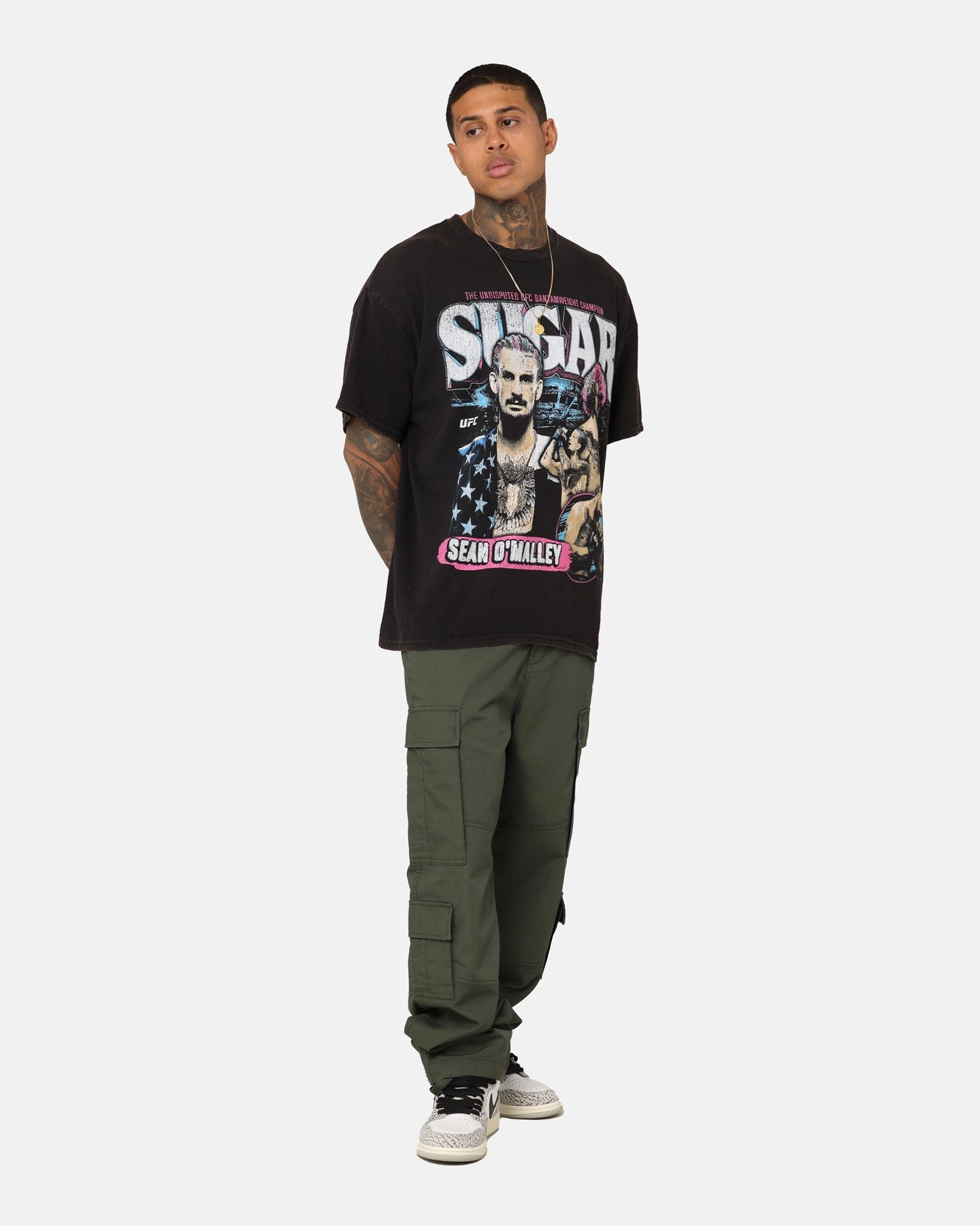 Versatile Style Trend Relaxed and Easy UFC By Goat Crew Sean O'Malley Champion T-Shirt Black Wash