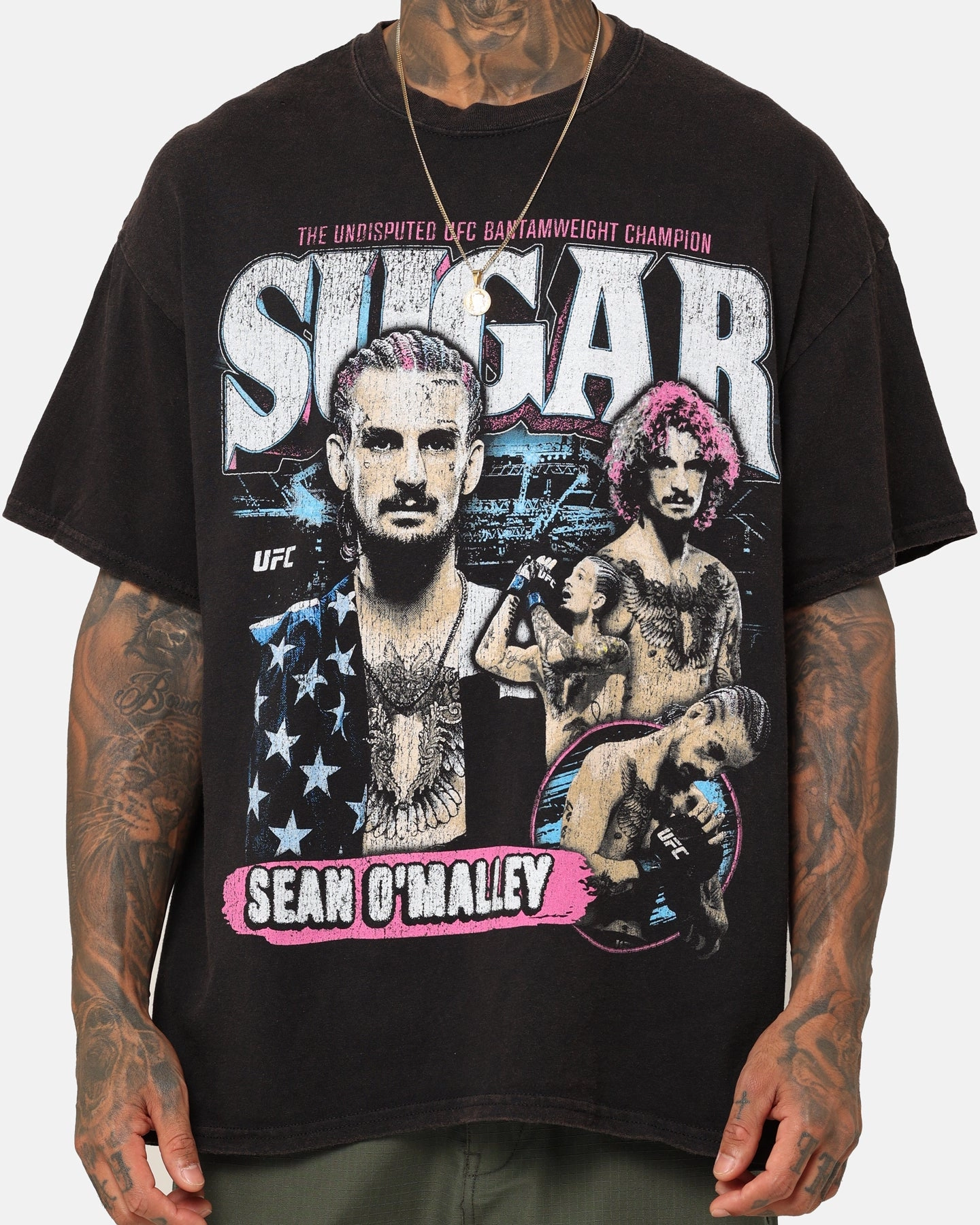 UFC By Goat Crew Sean O'Malley Champion T-Shirt Black Wash Casual Layer Look Durable Knitwear