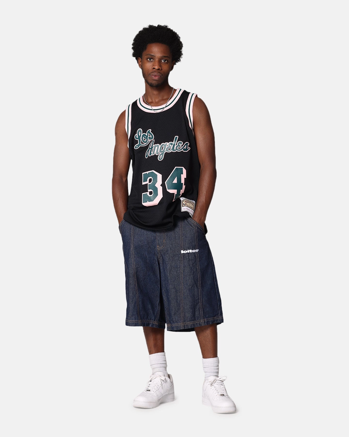 Mesh Ventilation Panels Sport Ready Mitchell & Ness Los Angeles Lakers Shaquille O'Neal 'Deep Emerald' Swing Jersey Black