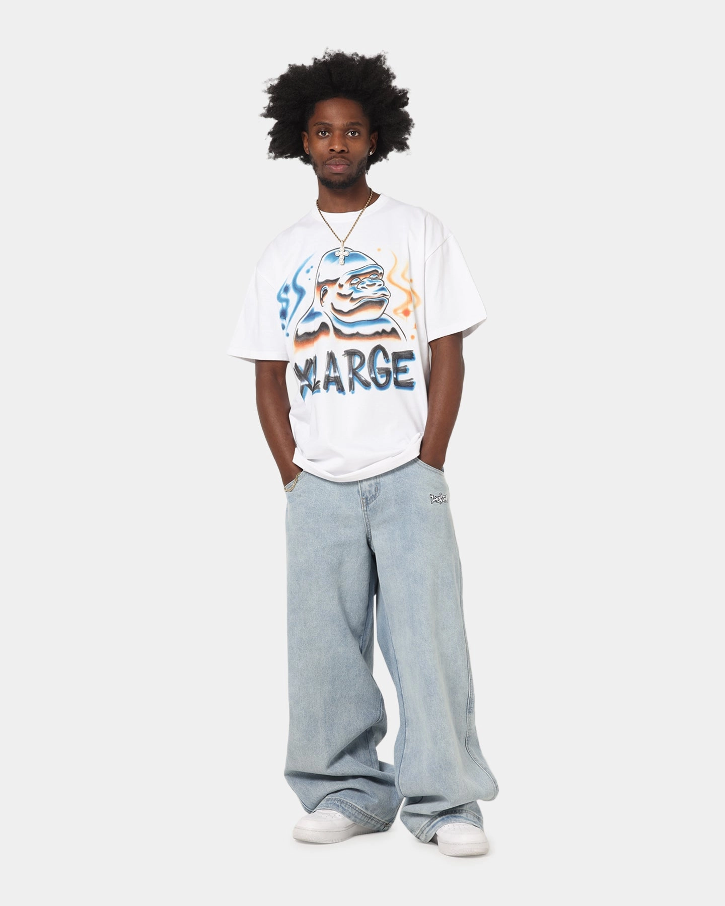 X-Large Airbrush T-Shirt White Easy Layering Vintage authenticity