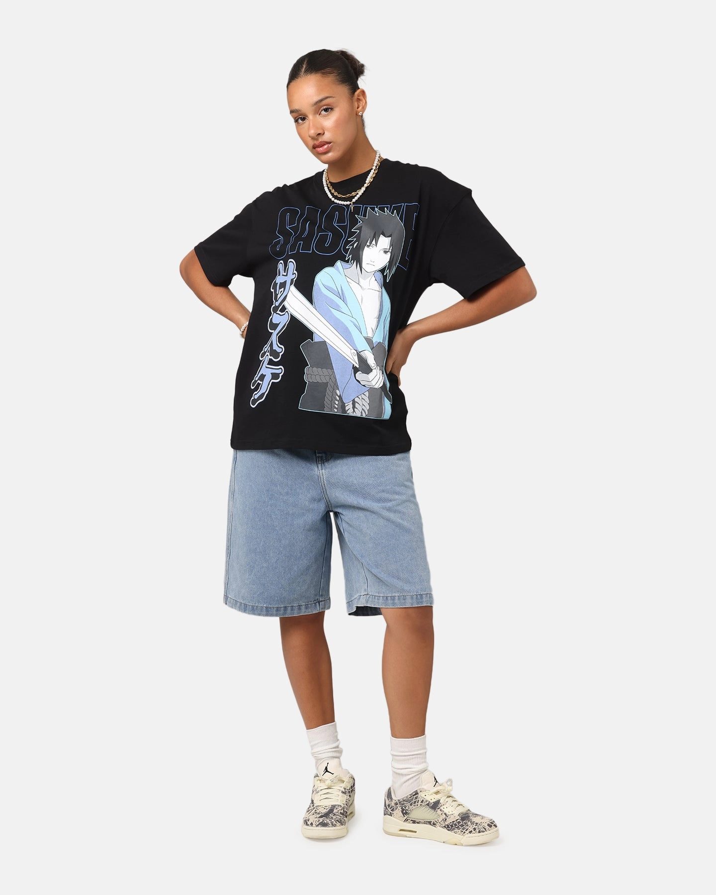Goat Crew X Naruto Sasuke T-Shirt Black Formal Style