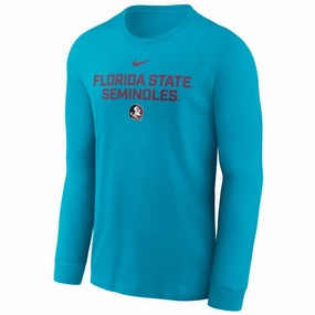 Fade Resistant Print Nike Men's Florida State Seminoles/Seminole Logo Dri-fit Long Sleeve T-shirt - Turquoise
