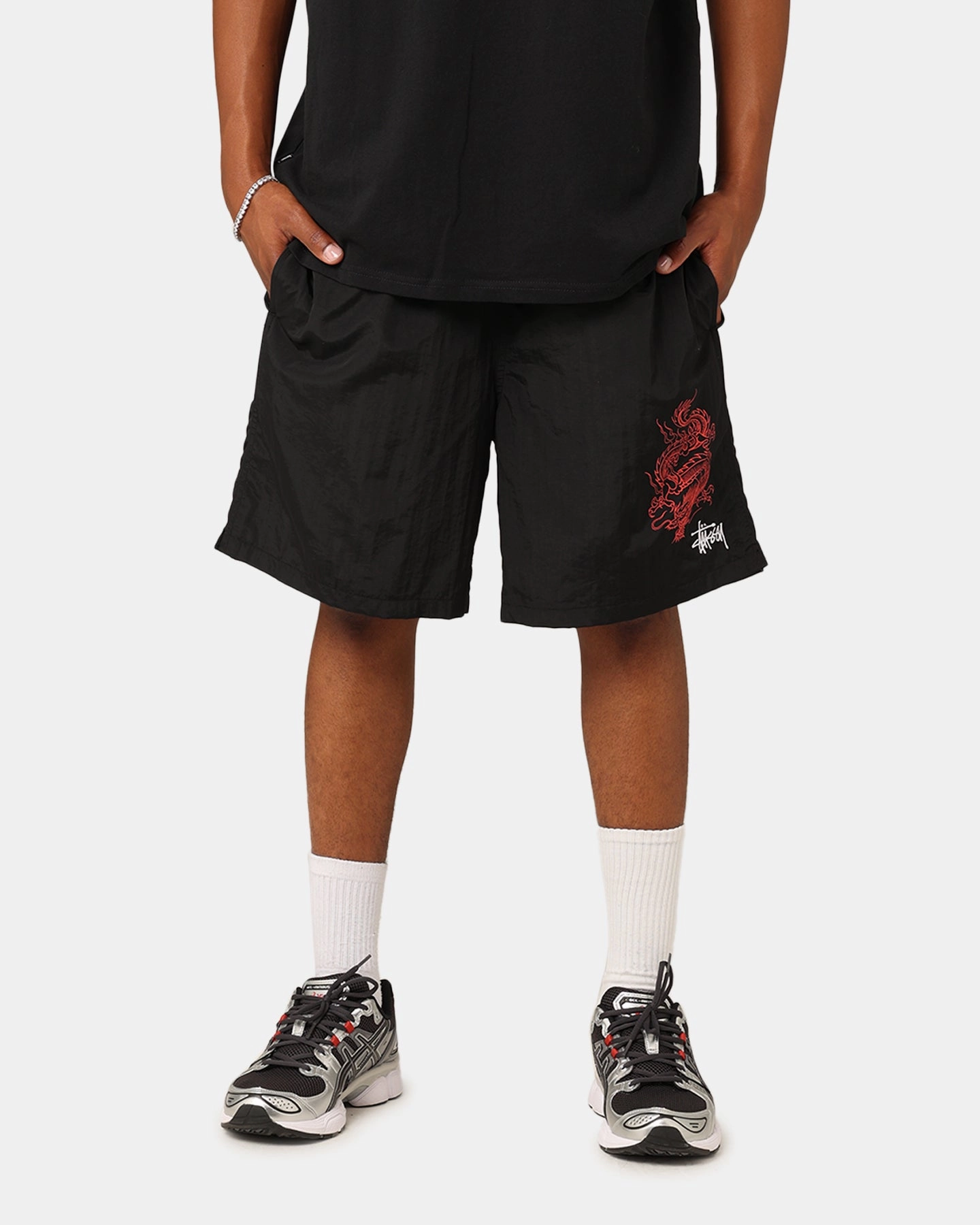 St??ssy Dragon Nylon Shorts Black Water Resistant Finish