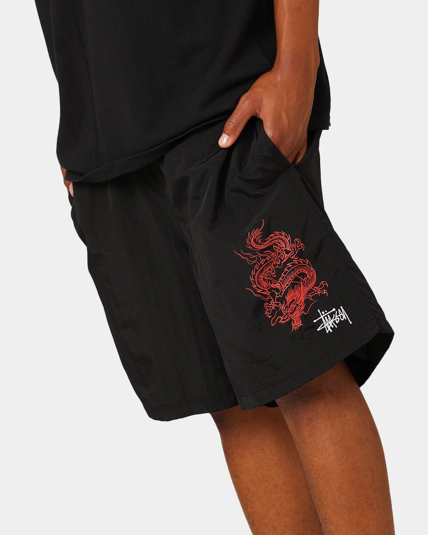 Street Style High-End Option St??ssy Dragon Nylon Shorts Black