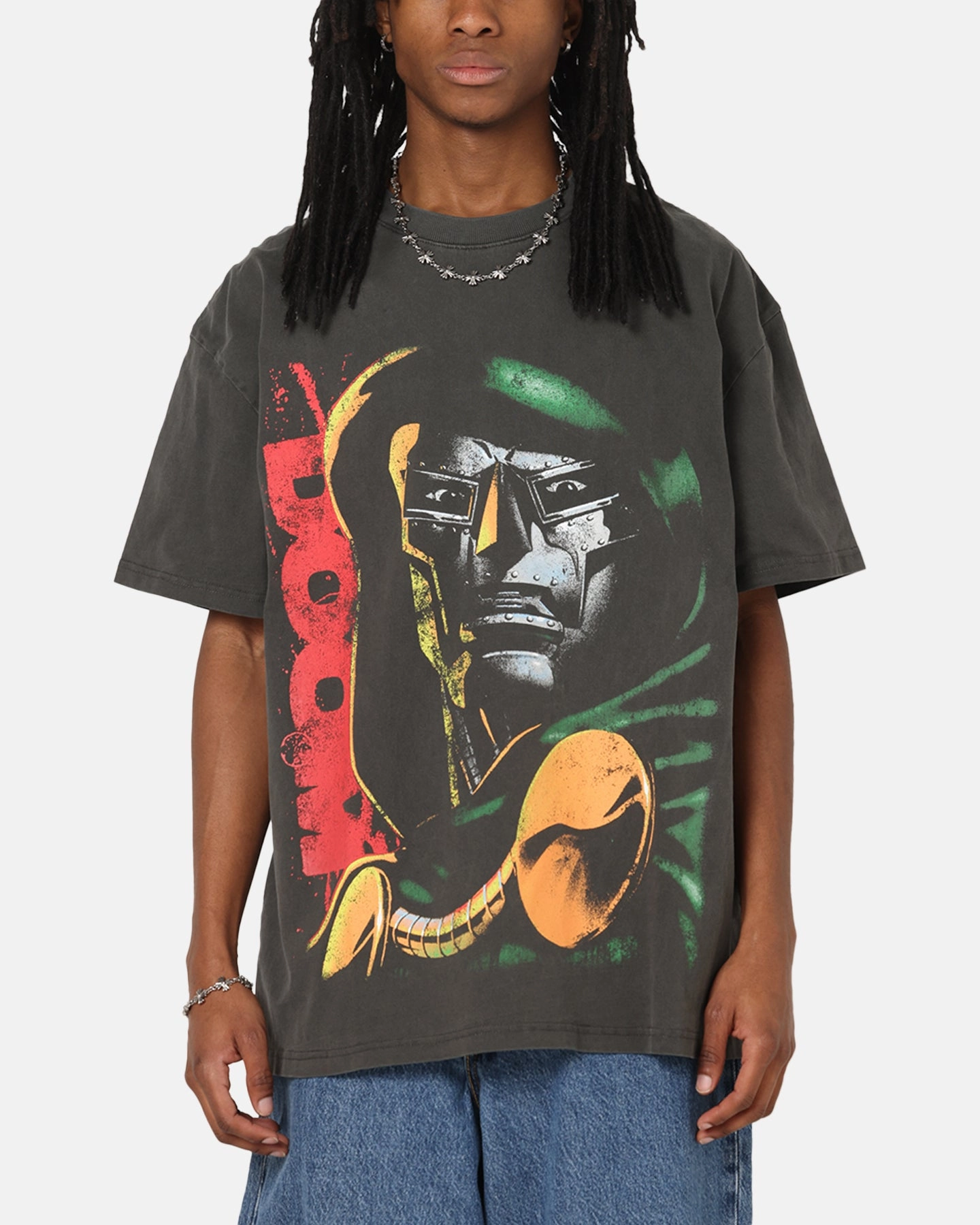 73 Studio Marvel Fantastic Four Doctor Doom Heavy T-Shirt Black Wash Non Restrictive Silhouette