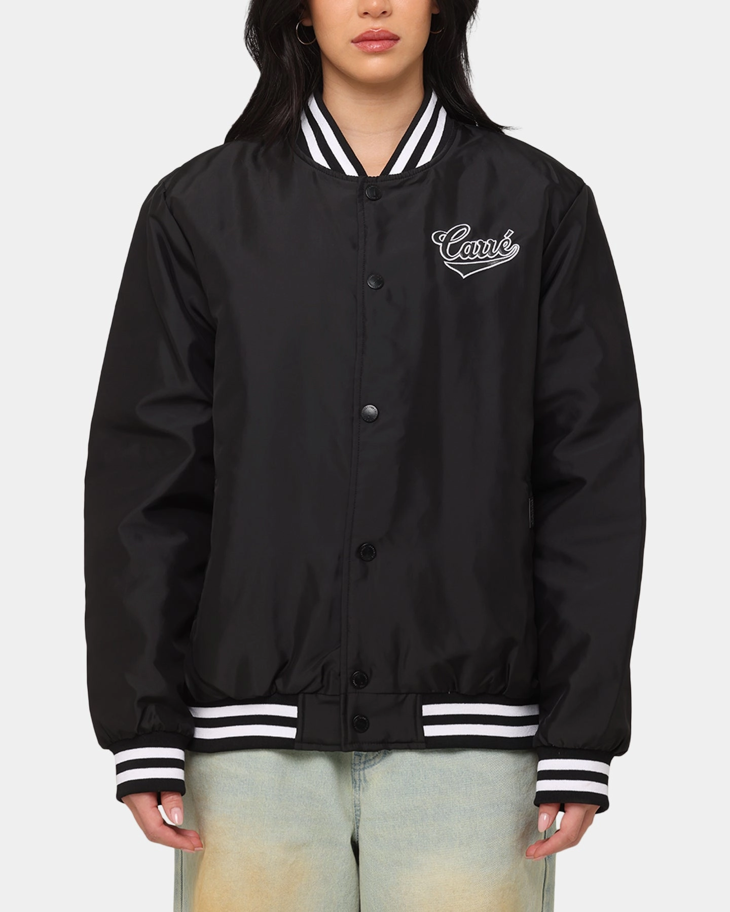 Carre Team Puffer Varsity Jacket Black/White QuickDry Fabric