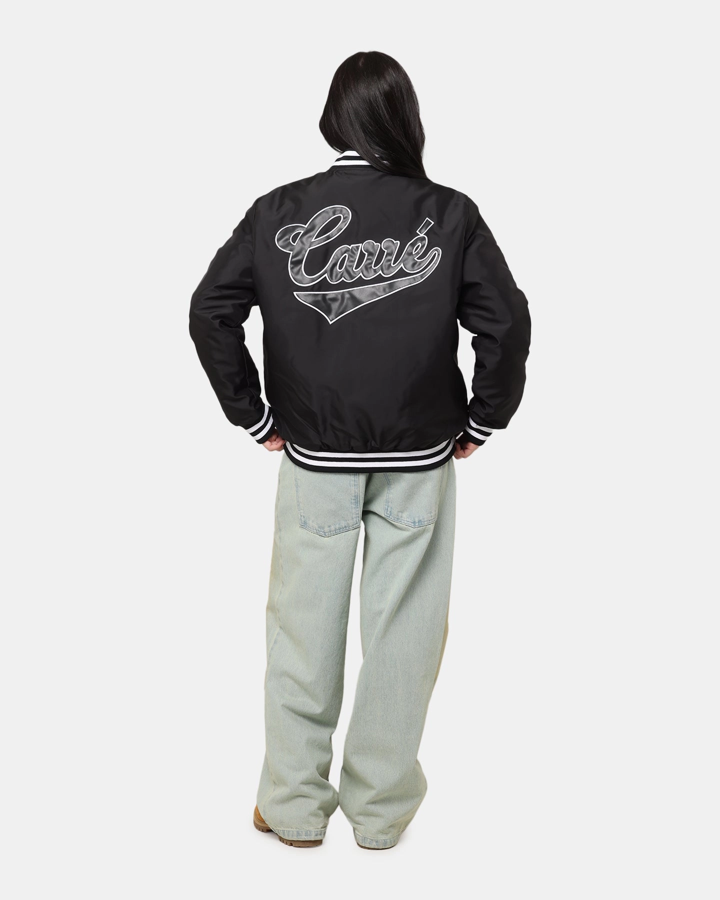 Carre Team Puffer Varsity Jacket Black/White Minimal Travel Look ElasticCuffs