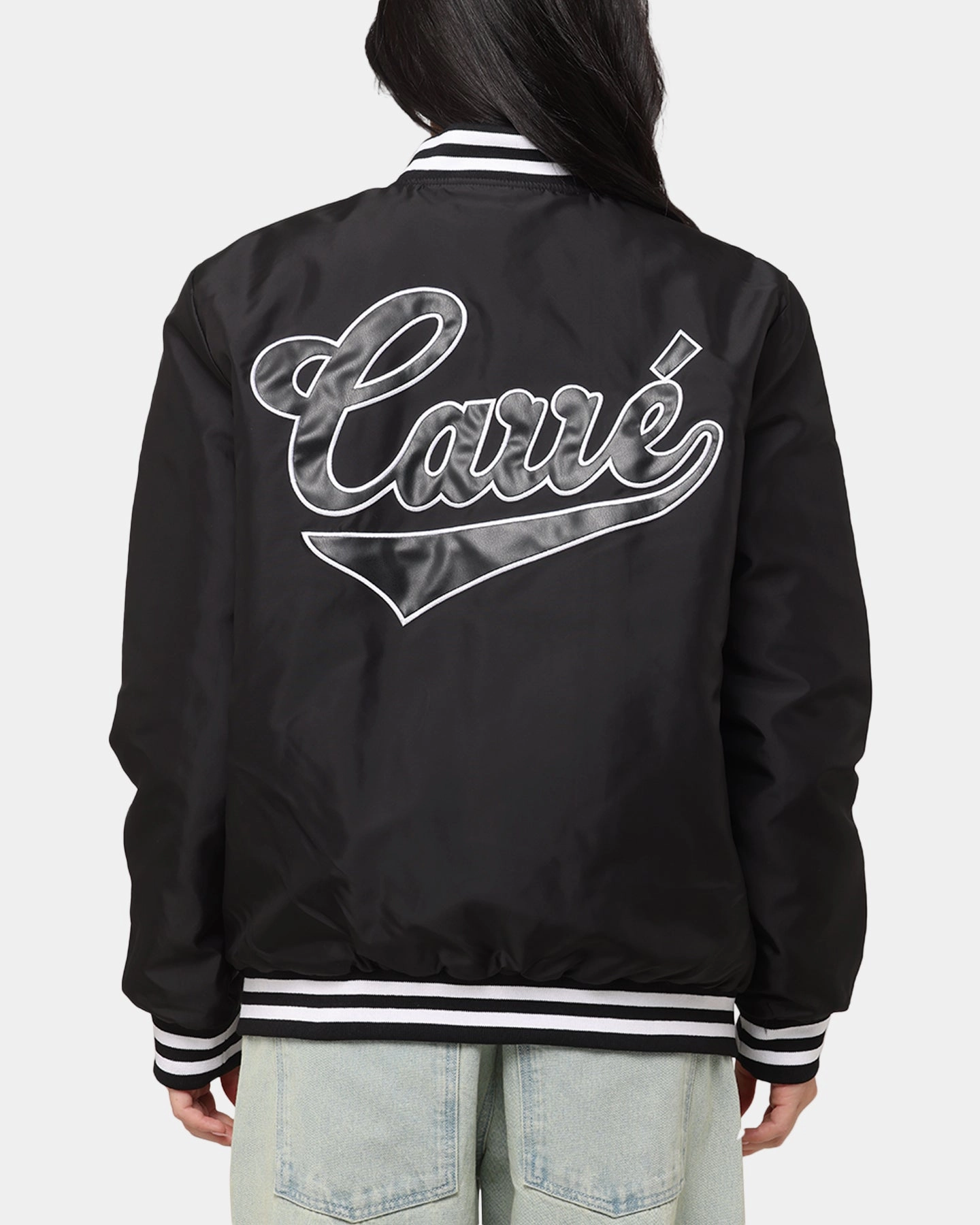 Double stitching Carre Team Puffer Varsity Jacket Black/White