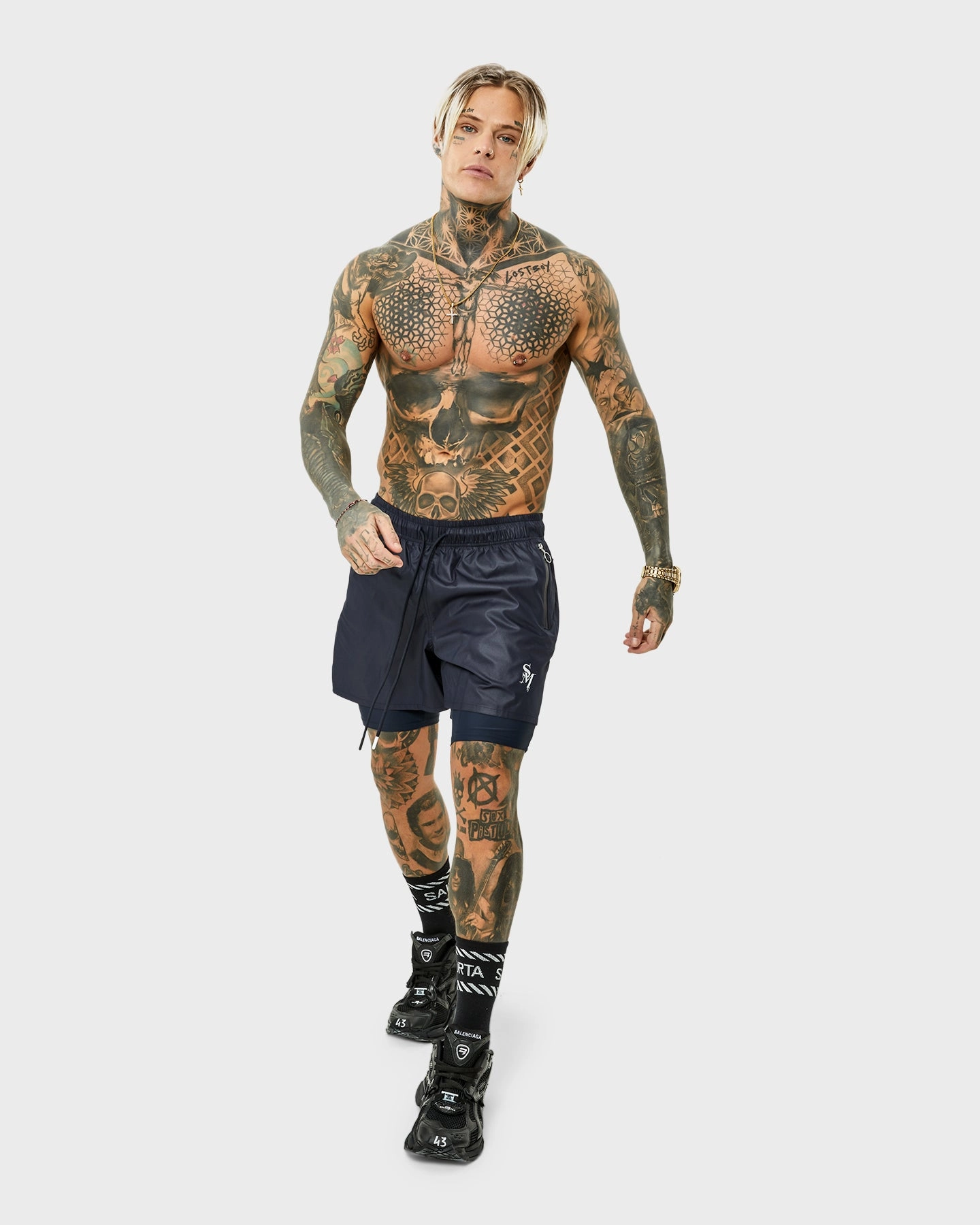 Saint Morta Icarus Athletic Shorts Navy elastic waistband
