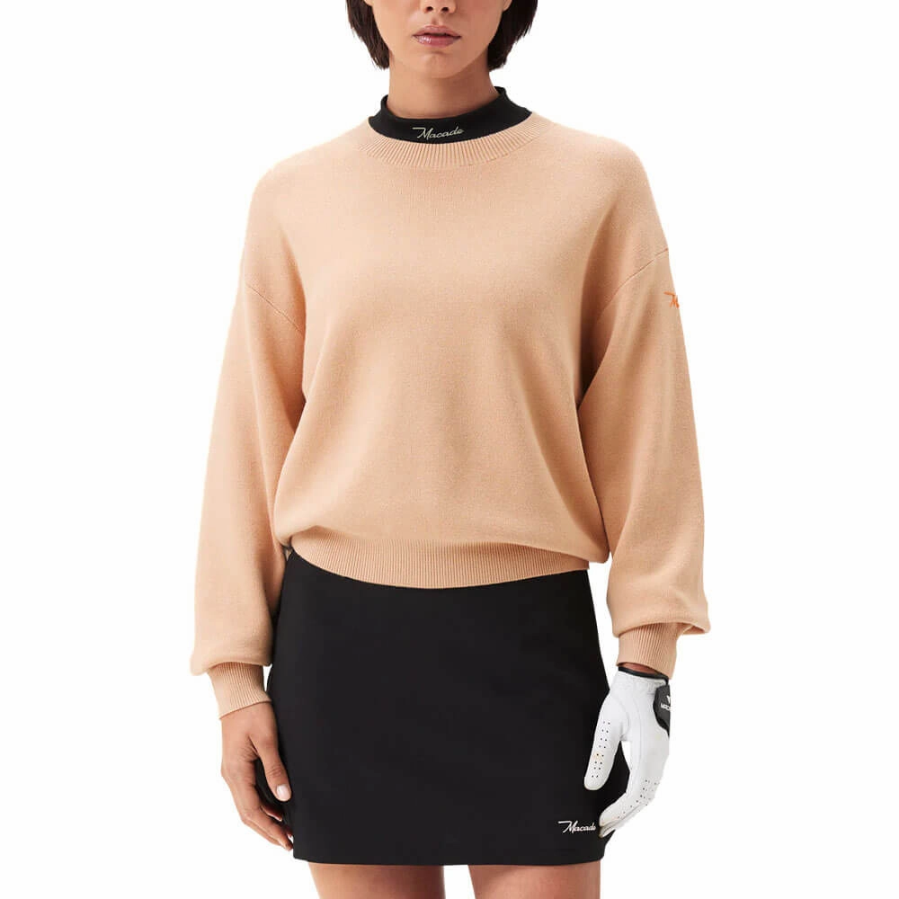 Classic Cut Bonded Hemline Macade Oversized Intarsia Golf Sweater Tan - SS25 Women