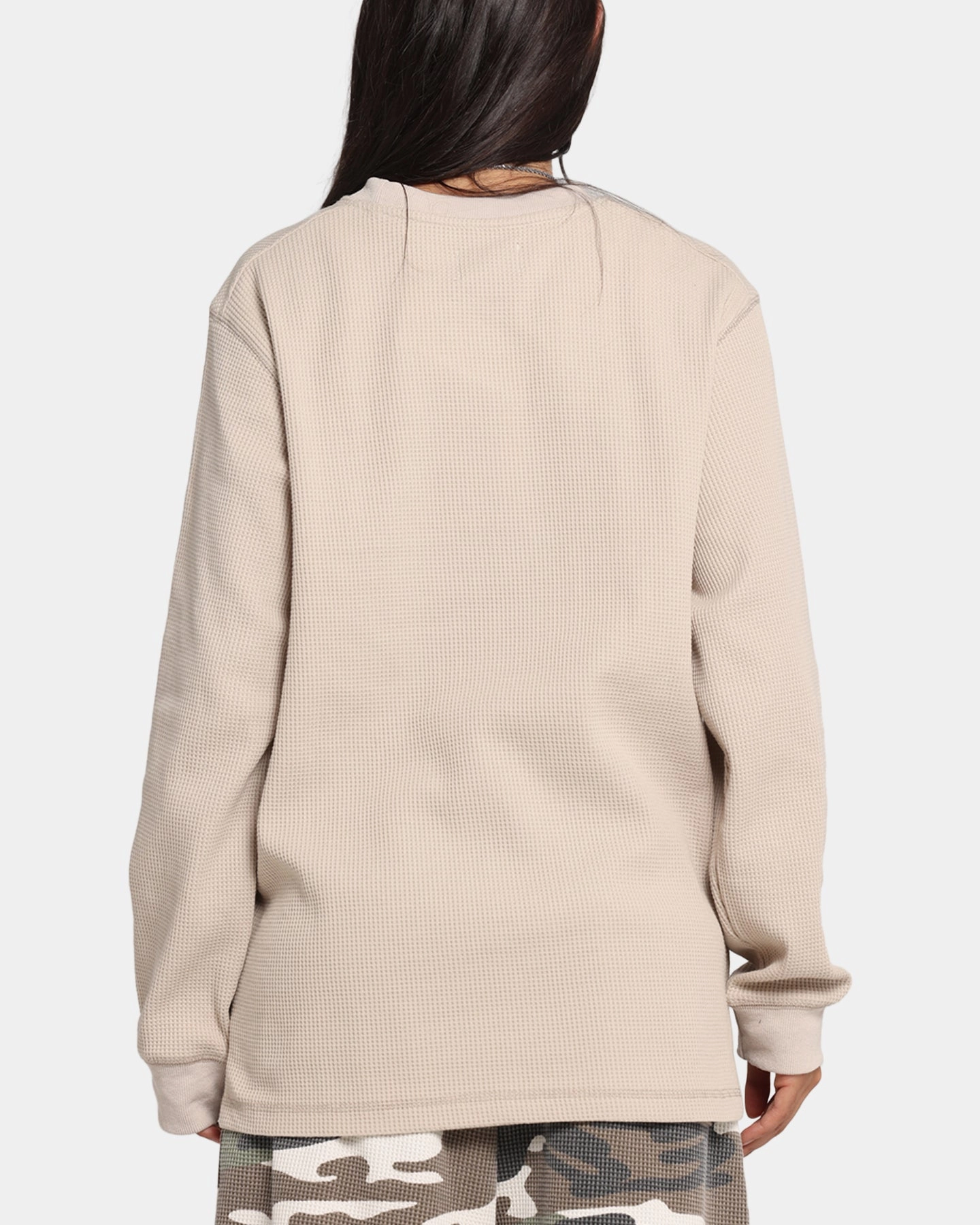 XXIII Thermal Long Sleeve T-Shirt Sand Curved Hemline Affordable Fashion