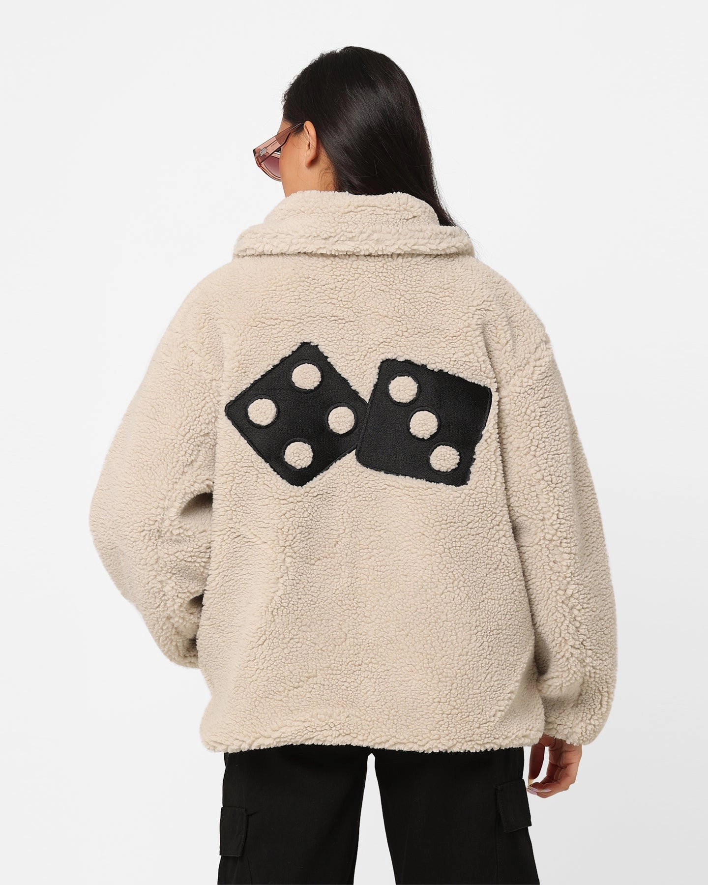 self - treat Stussy Women's Dice Sherpa Jacket Winter White