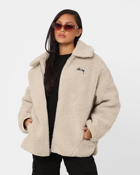 Stussy Women's Dice Sherpa Jacket Winter White Demonstrate Nightwear
