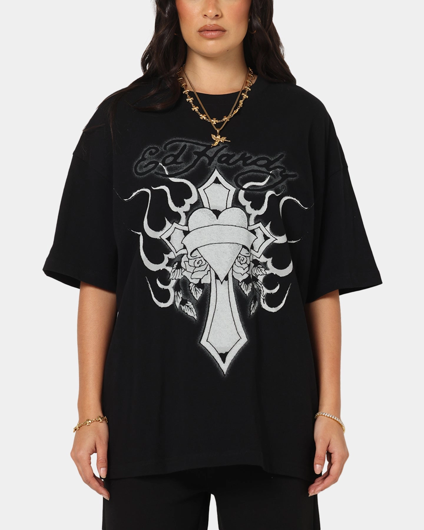 Ed Hardy Cross My Heart T-Shirt Black Easy Style Wear