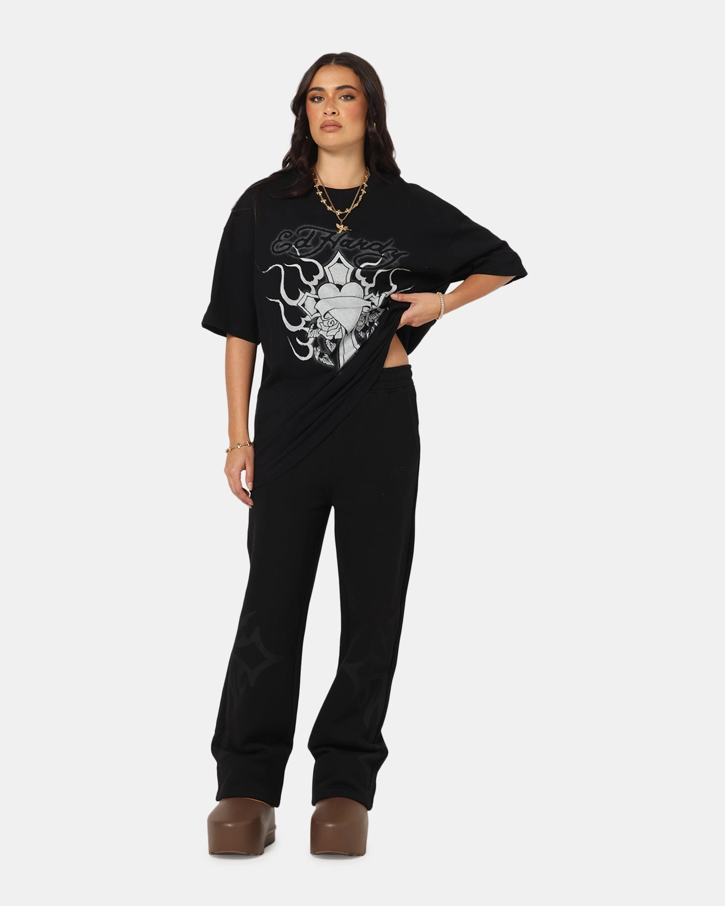 Ed Hardy Cross My Heart T-Shirt Black Casual layering piece Modern Layering