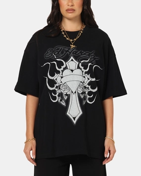 Ed Hardy Cross My Heart T-Shirt Black Easy Style Wear