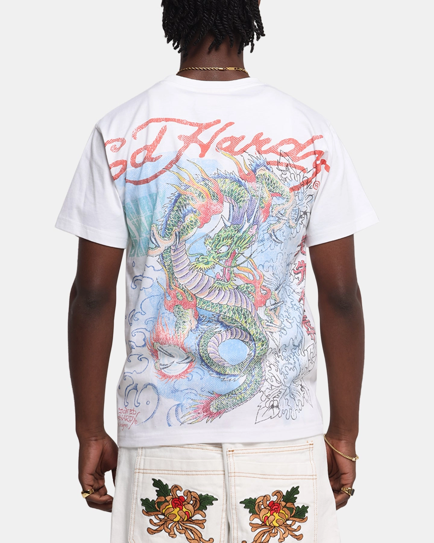 Sleek Fit Ed Hardy Rising Dragon Vintage T-Shirt White