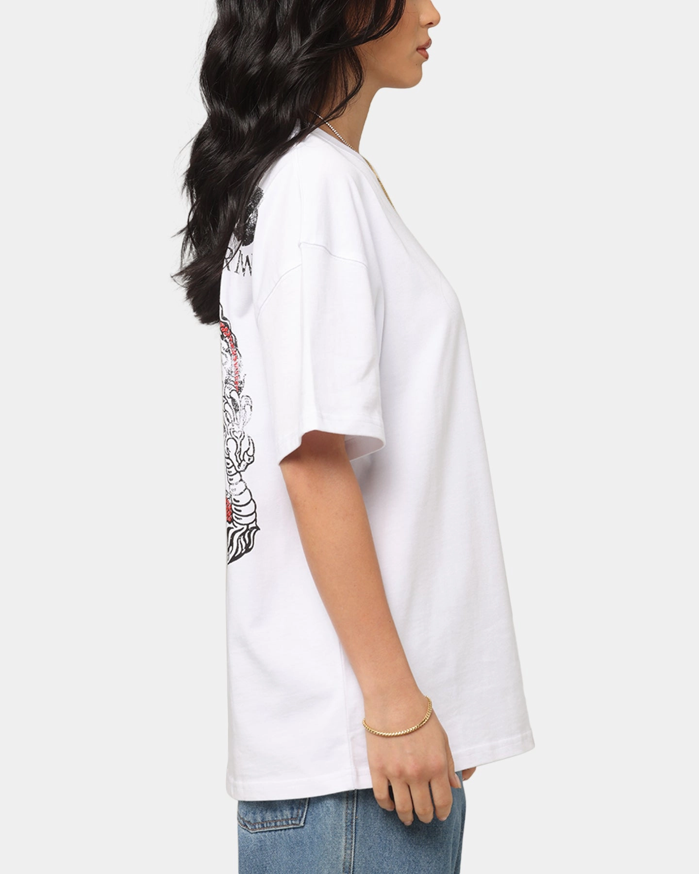 Functional Style Printed Logo Goat Crew Osaka Dragon T-Shirt White